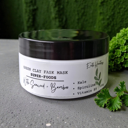 SuperFood Clay Mask. Seaweed + Spirulina with Kale & Bamboo, Gift for Vegan