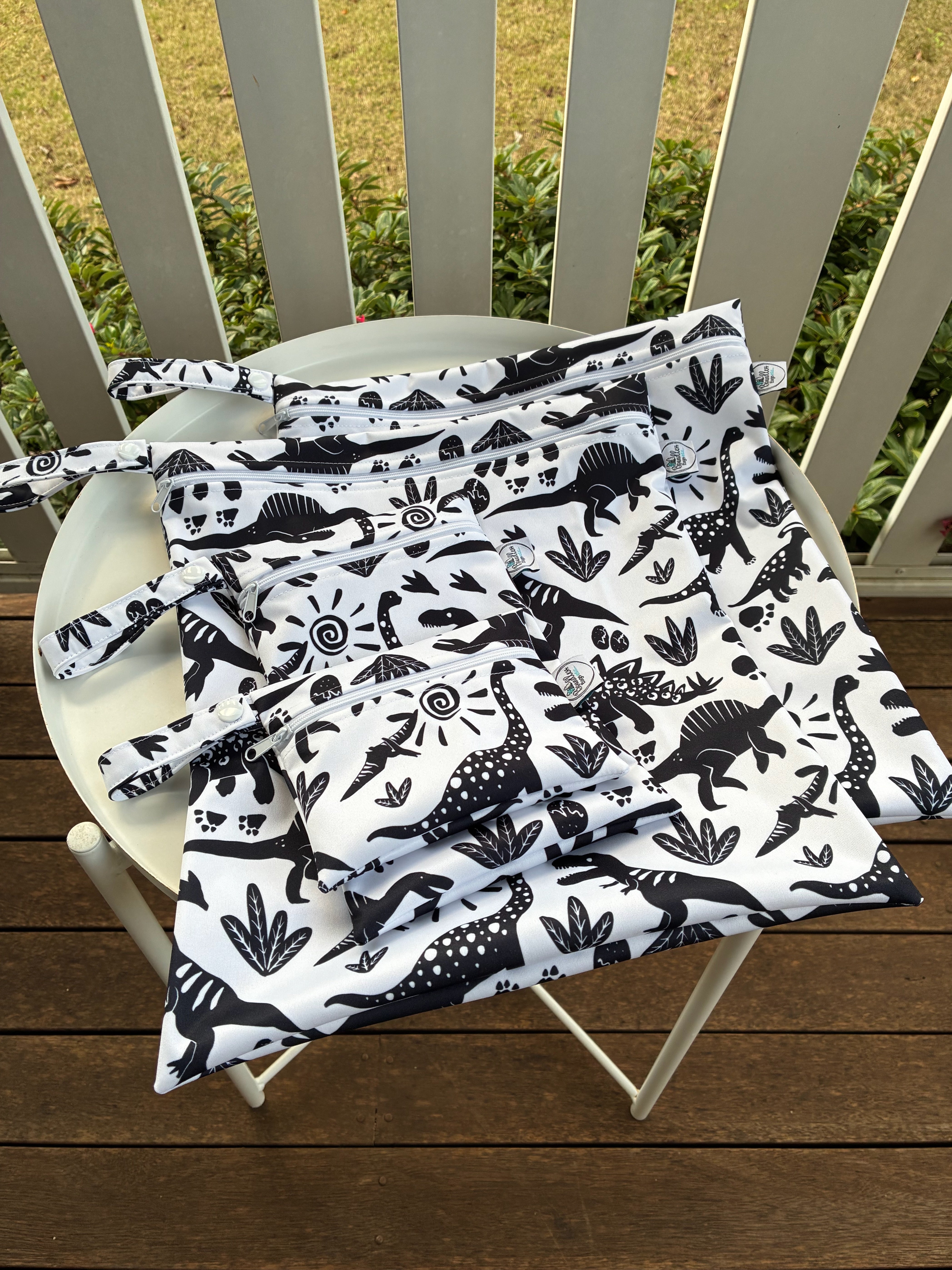 READY MADE Water-resistant wet bags - Monochrome Abstract Dinos (Ladybird and Roar)   | Ready to ship | FREE Postage