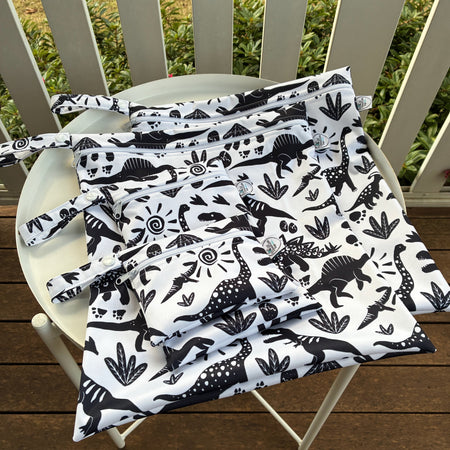 READY MADE Water-resistant wet bags - Monochrome Abstract Dinos (Ladybird and Roar)   | Ready to ship | FREE Postage