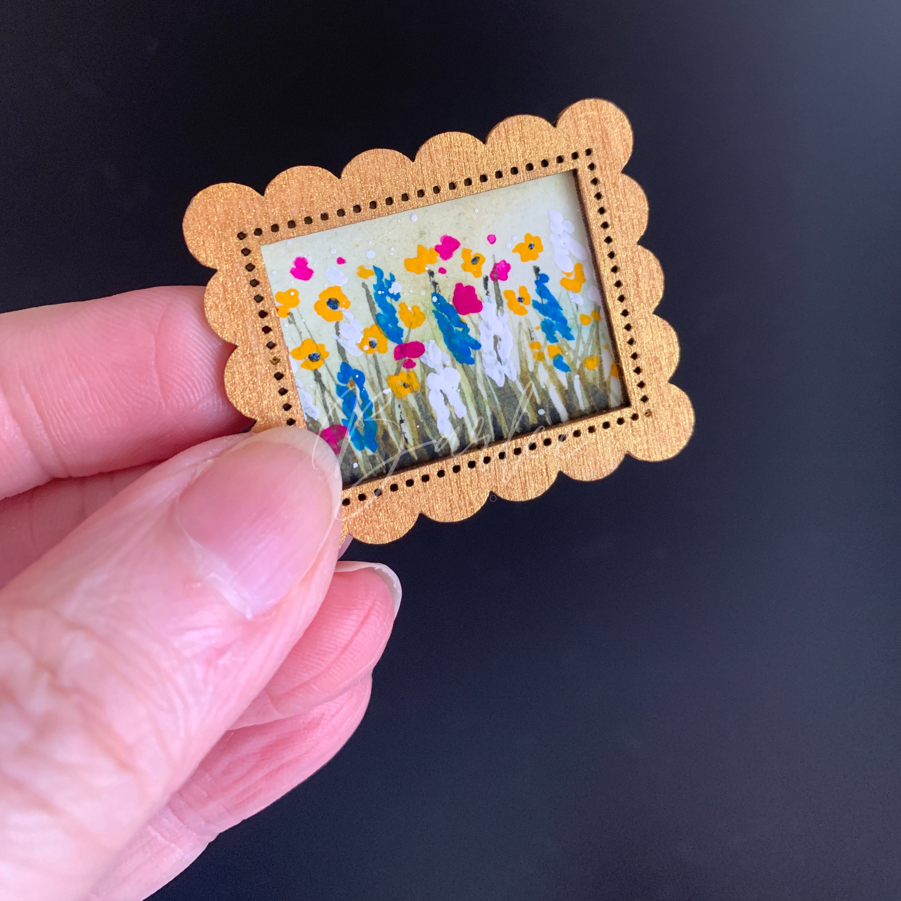 Hand Painted Fridge Magnet Set - 3 Framed Mini Paintings