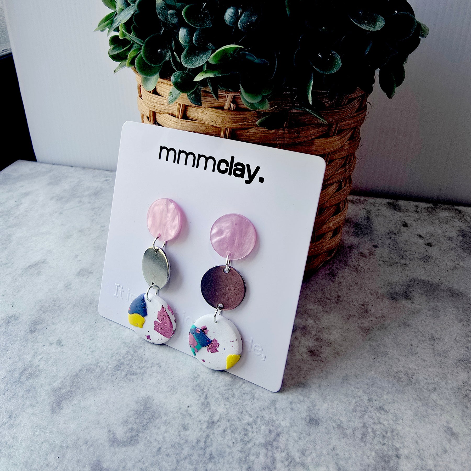 Blush Pink Terrazzo Polymer Clay Drop Earrings