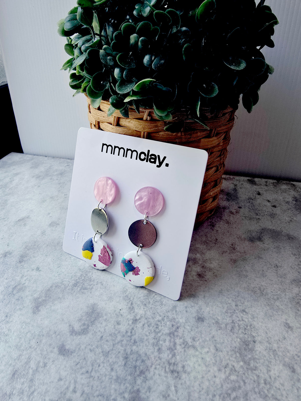 Blush Pink Terrazzo Polymer Clay Drop Earrings