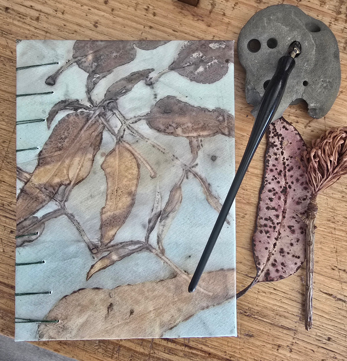 Hand Made Journal with Original Art Eco Print  Covers