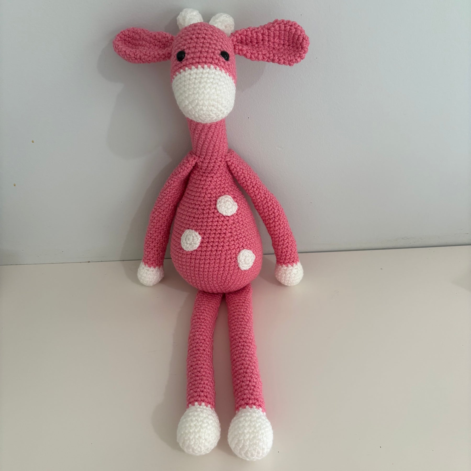 Long legged goofy giraffe crochet soft toy