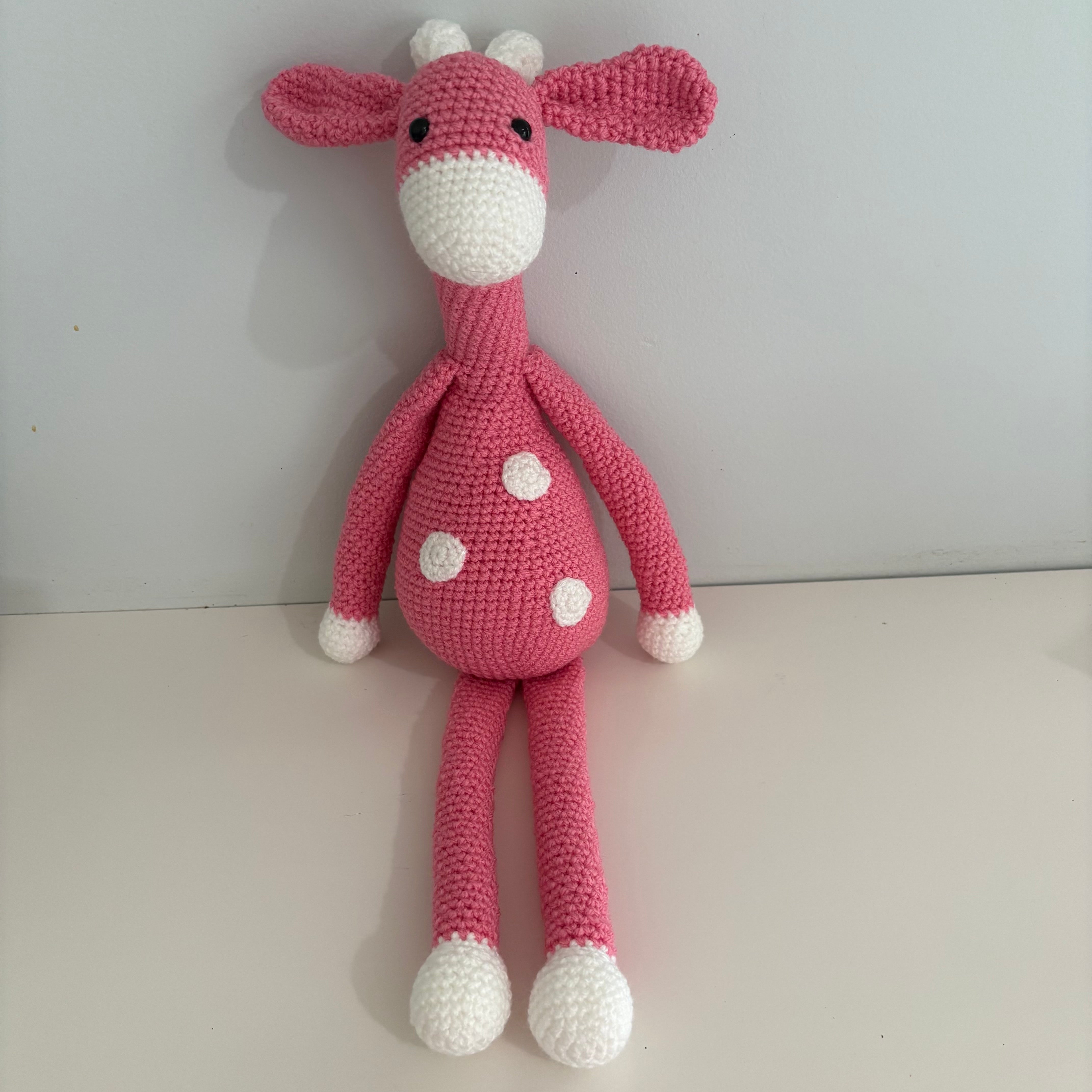 Long legged goofy giraffe crochet soft toy