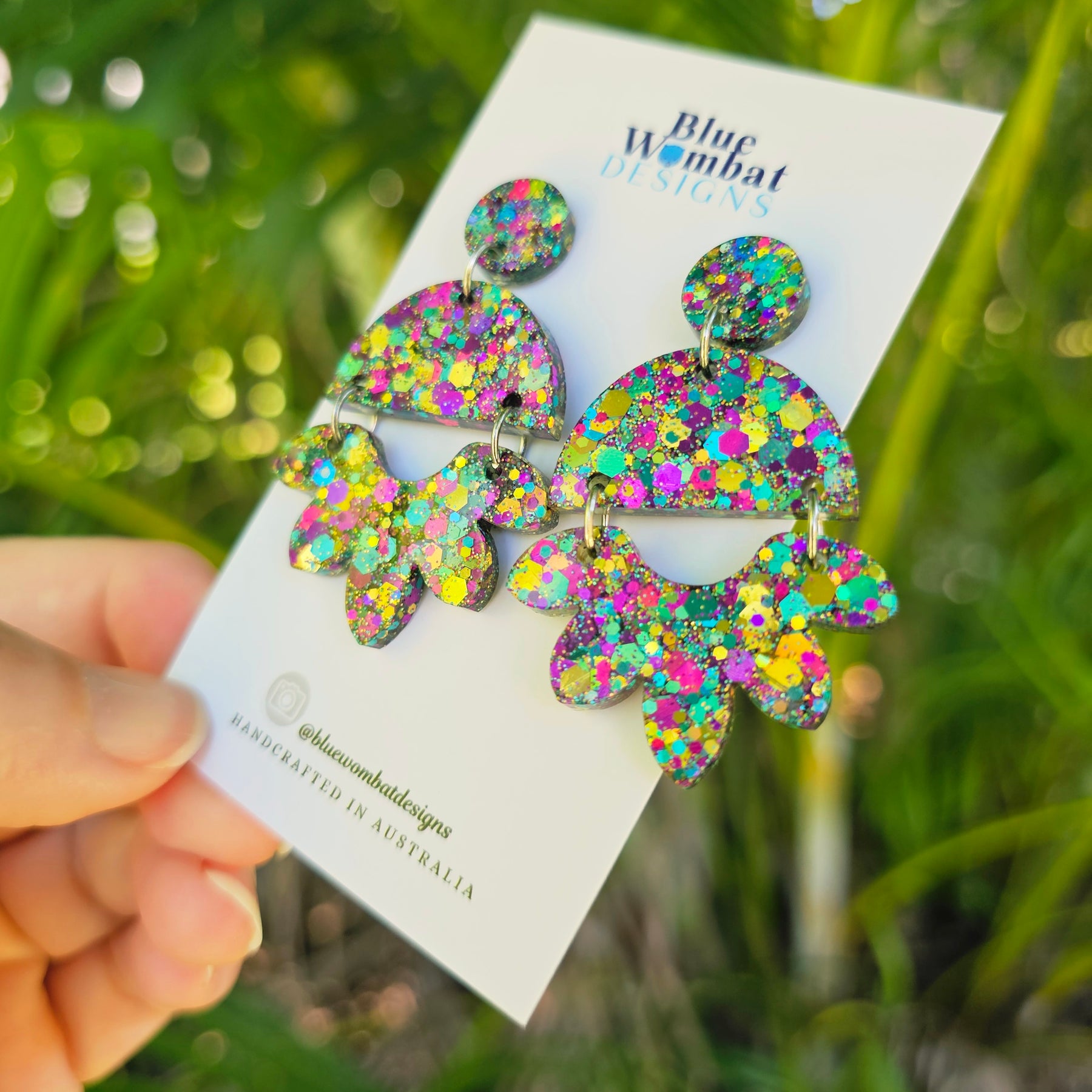 Colourful Glitter Resin Dangle Handmade Earrings