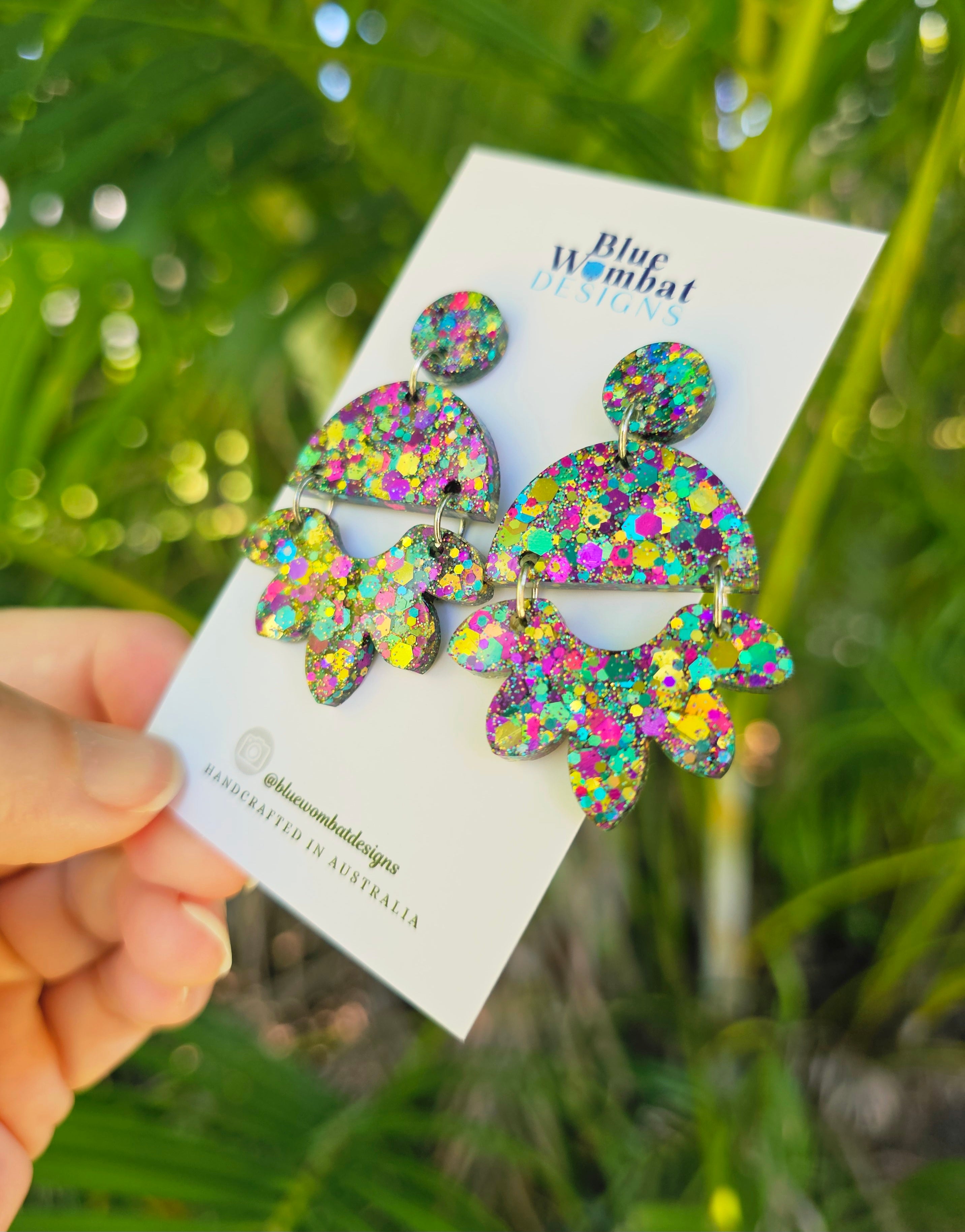 Colourful Glitter Resin Dangle Handmade Earrings