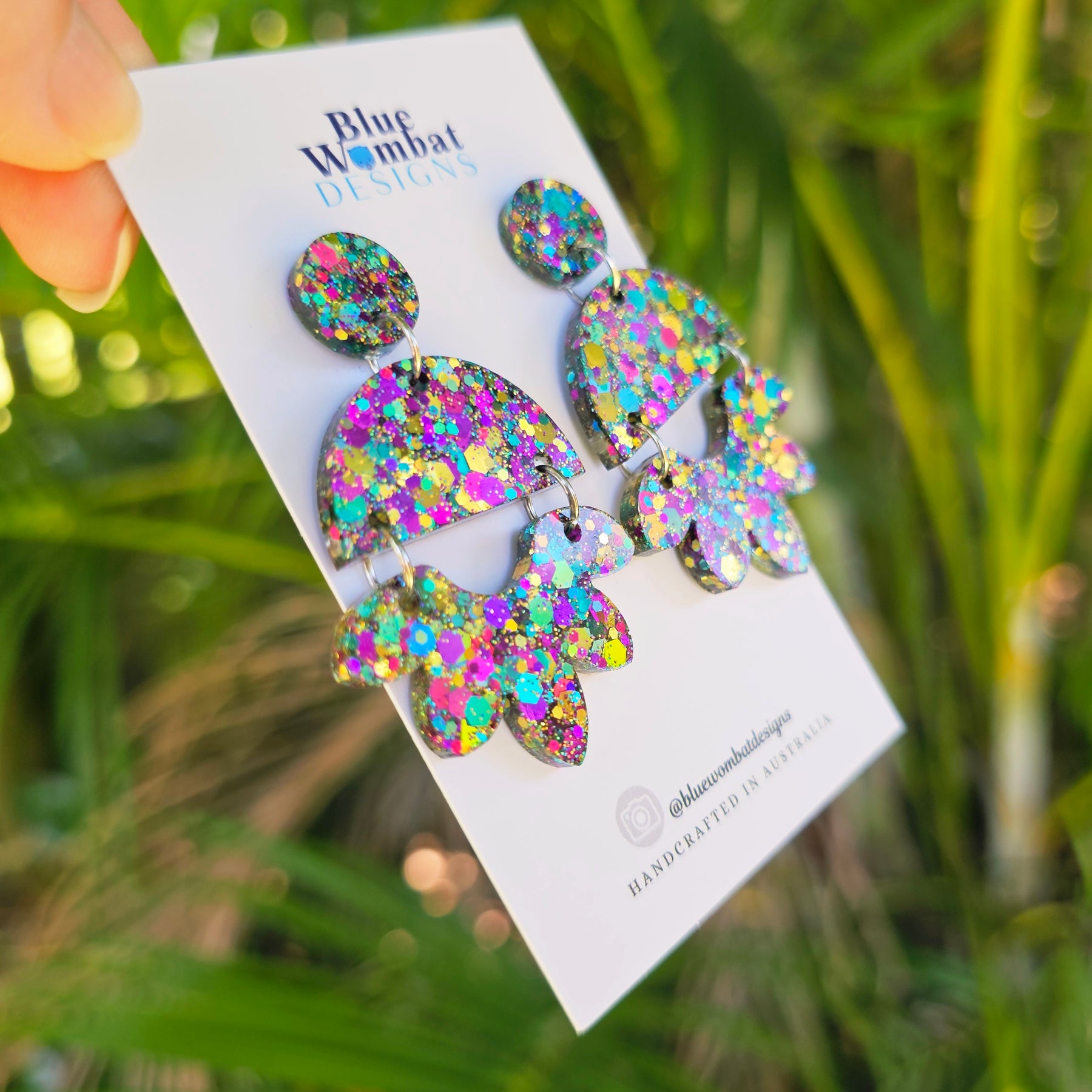 Colourful Glitter Resin Dangle Handmade Earrings