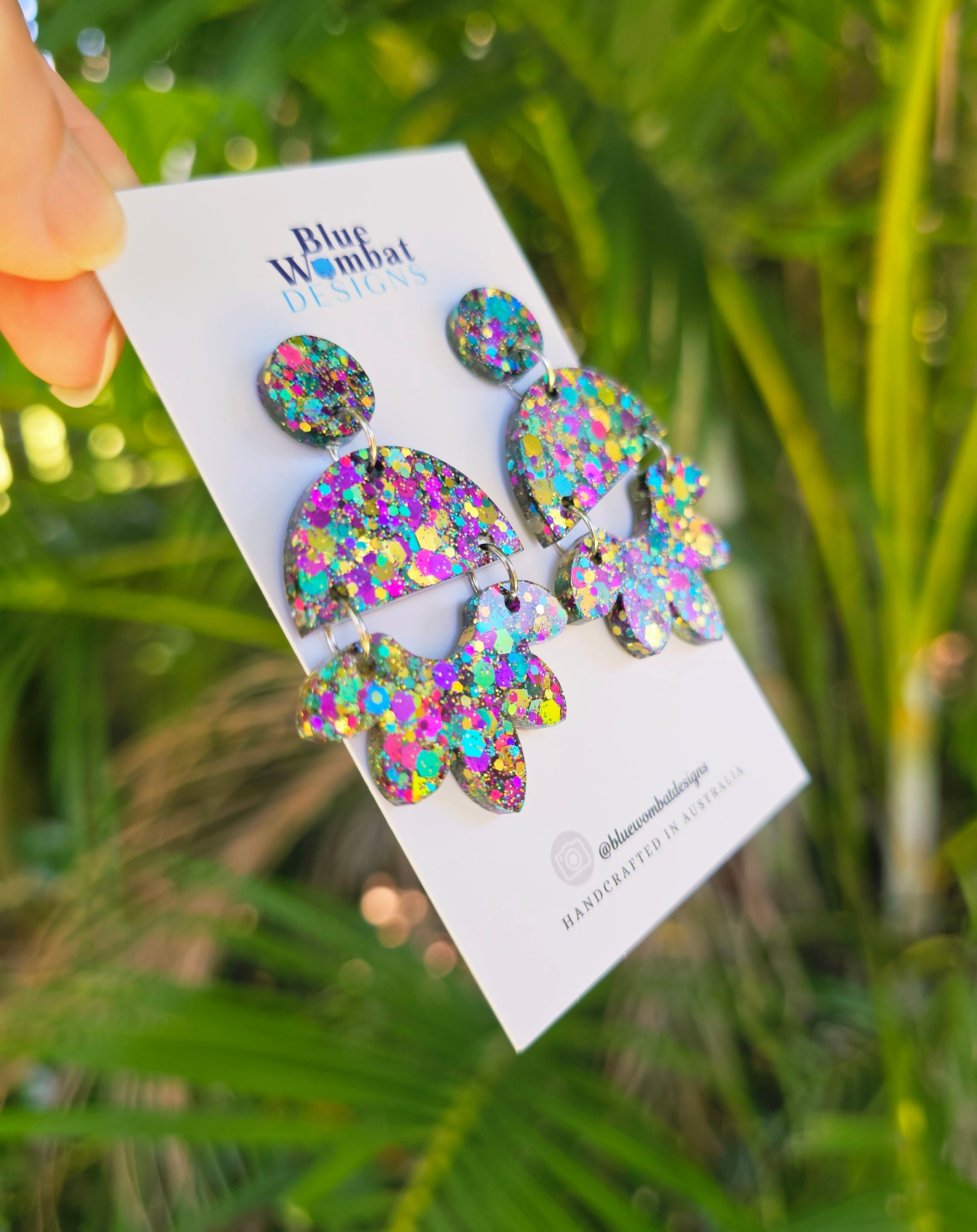 Colourful Glitter Resin Dangle Handmade Earrings