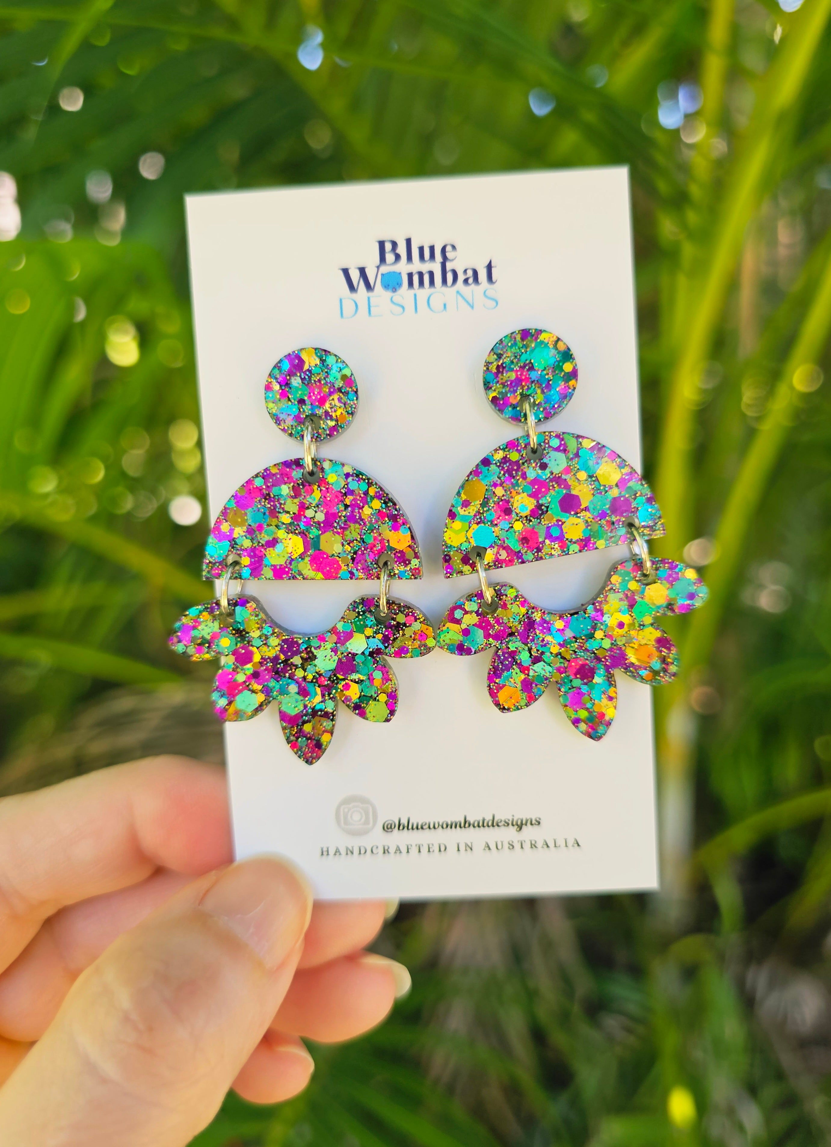 Colourful Glitter Resin Dangle Handmade Earrings