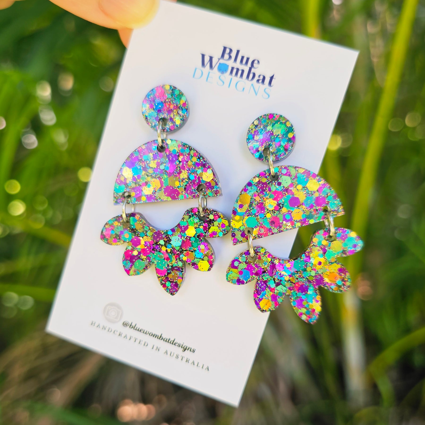 Colourful Glitter Resin Dangle Handmade Earrings