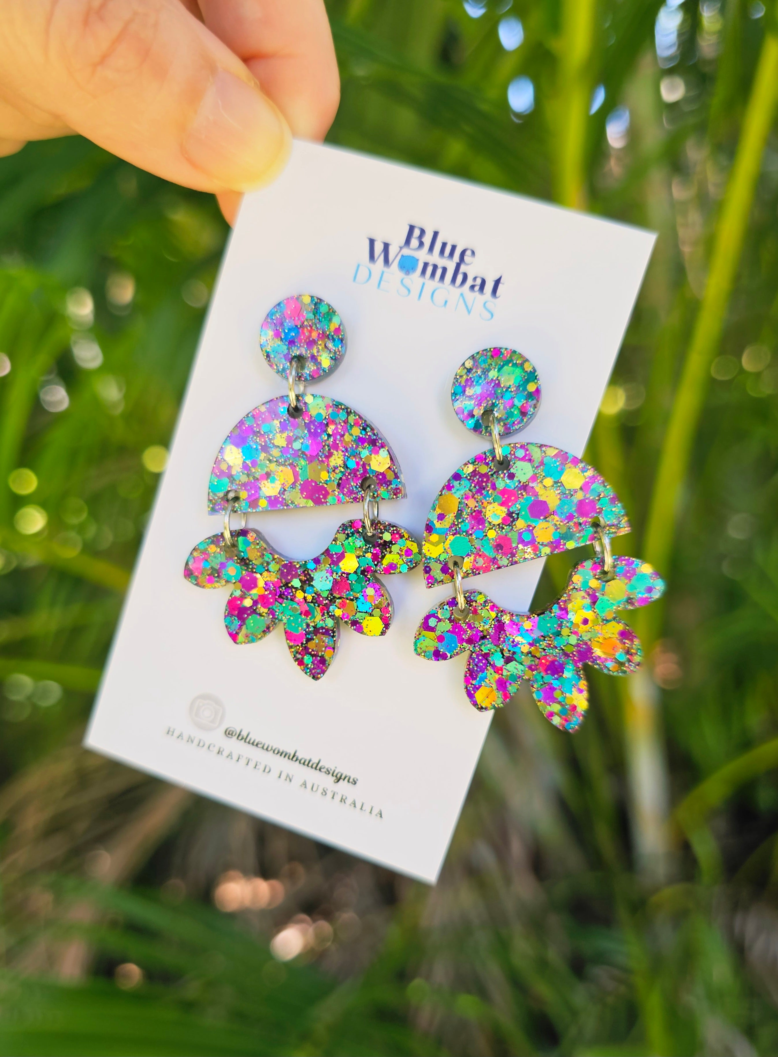 Colourful Glitter Resin Dangle Handmade Earrings