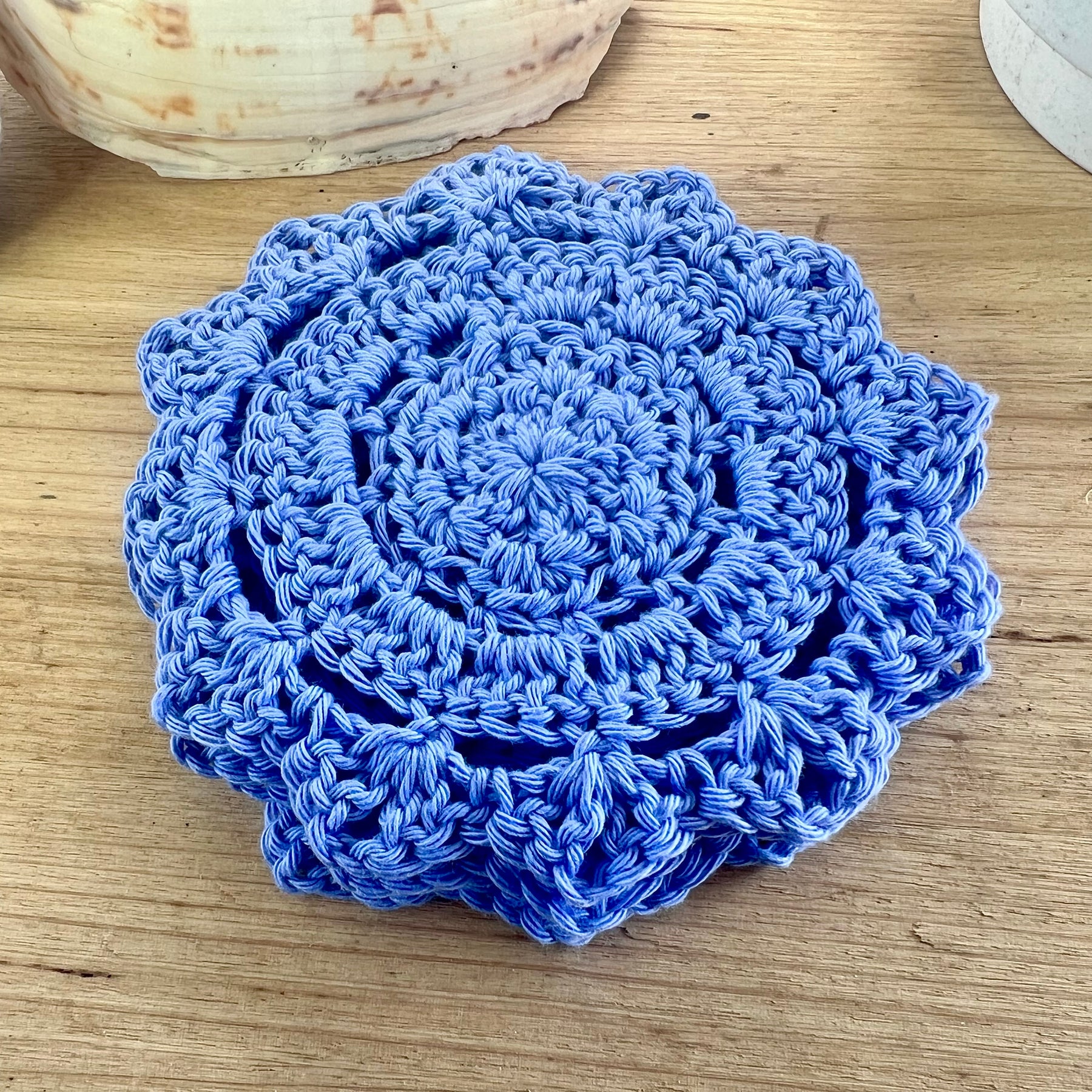 Crochet Coasters Set of 4, Cotton Mandala Coasters, Coastal Boho Home Decor