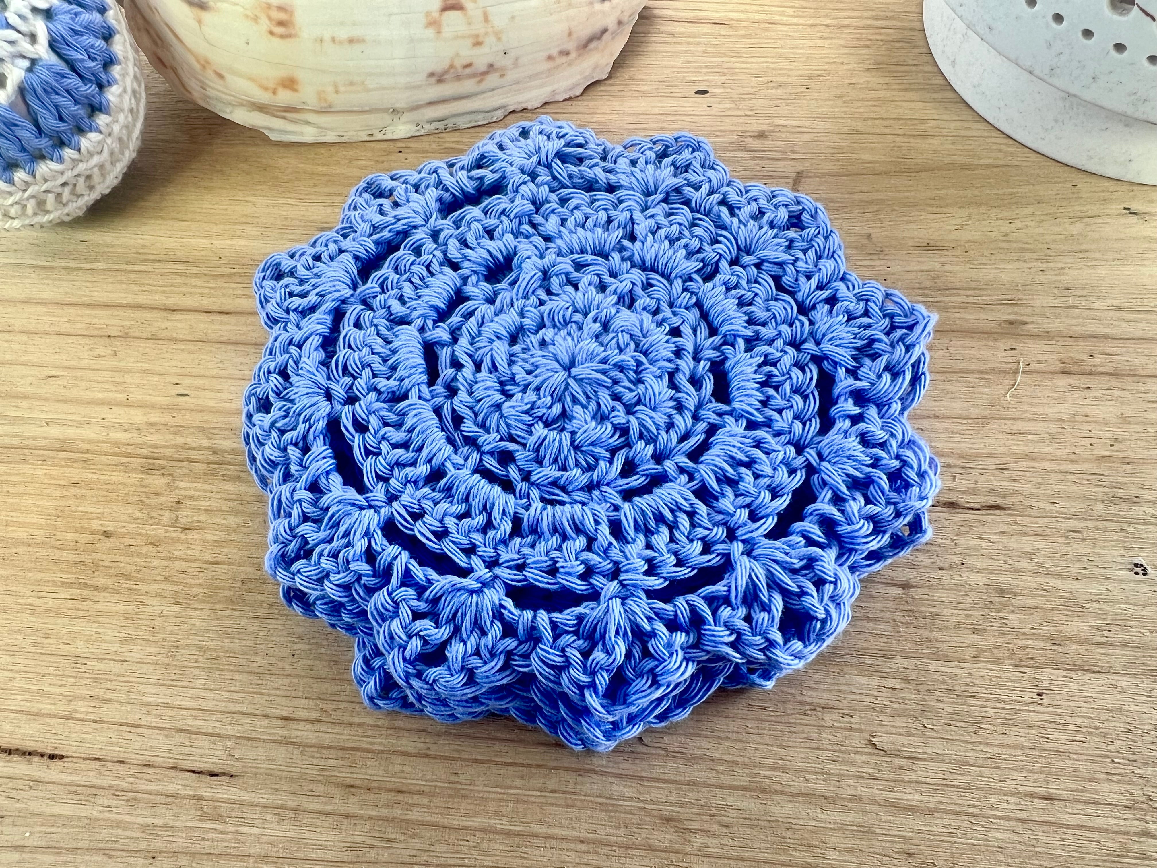 Crochet Coasters Set of 4, Cotton Mandala Coasters, Coastal Boho Home Decor