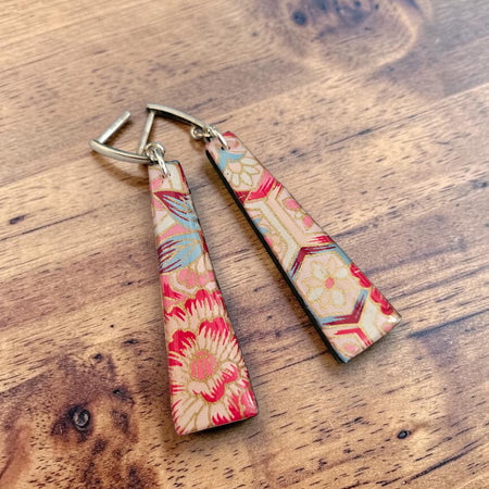 Unique Japanese Chiyogami Paper Earrings - Deep Pink Gold Accent