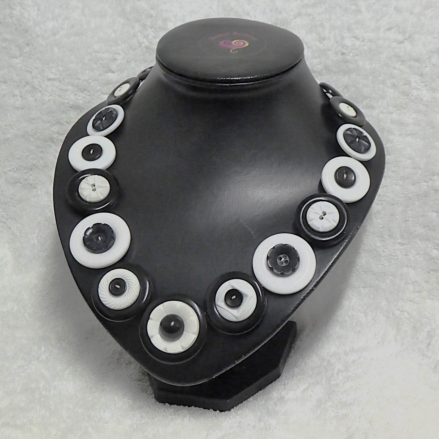 Button necklace - Black and White Night
