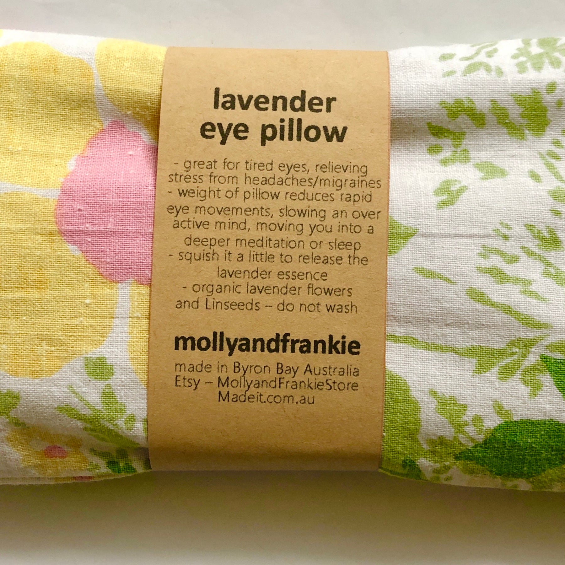 Lavender and Organic Linseed Eye Pillow with Removable, Washable Cover - Spring