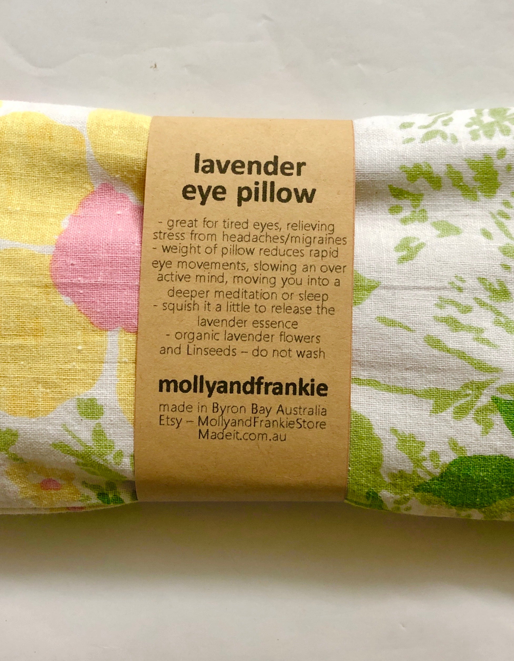 Lavender and Linseed Eye Pillow with Removable, Washable Cover - Spring