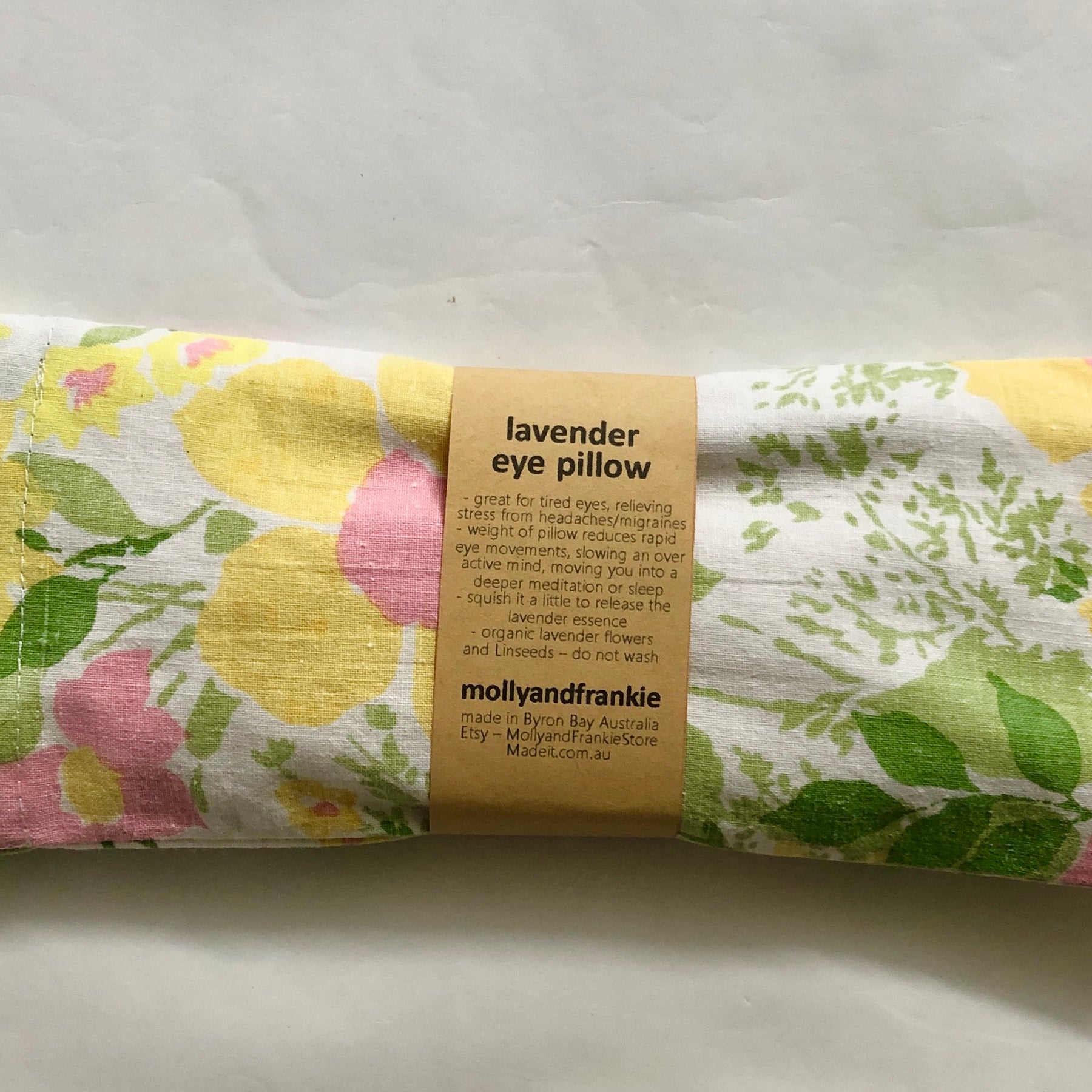 Lavender and Organic Linseed Eye Pillow with Removable, Washable Cover - Spring