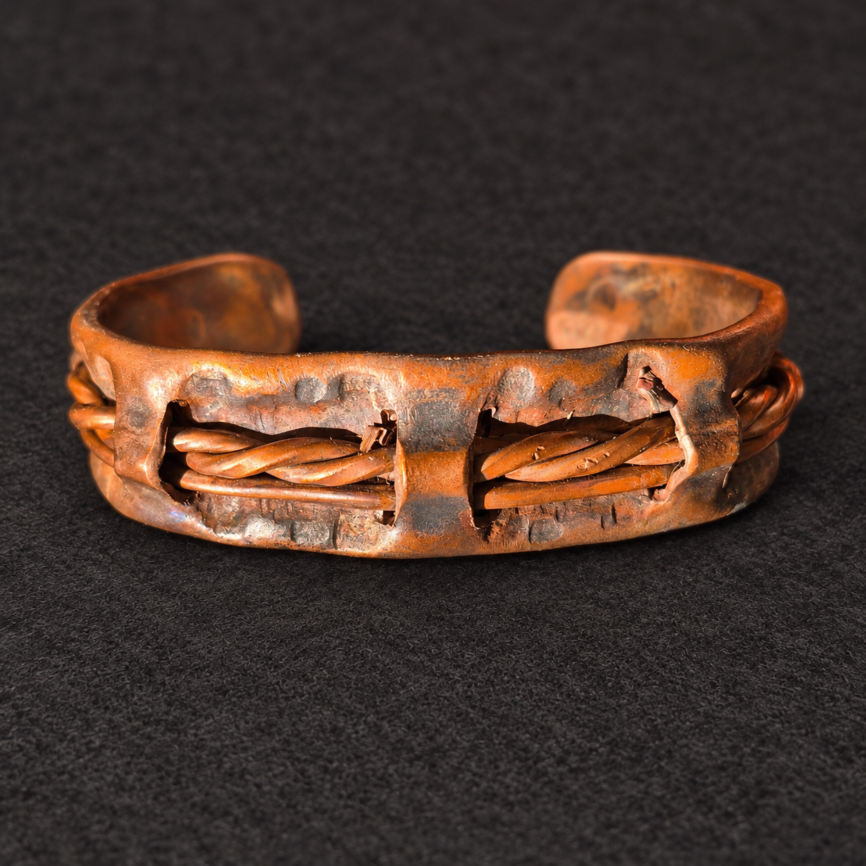 Handmade Leather-Look Openwork Copper Cuff B021