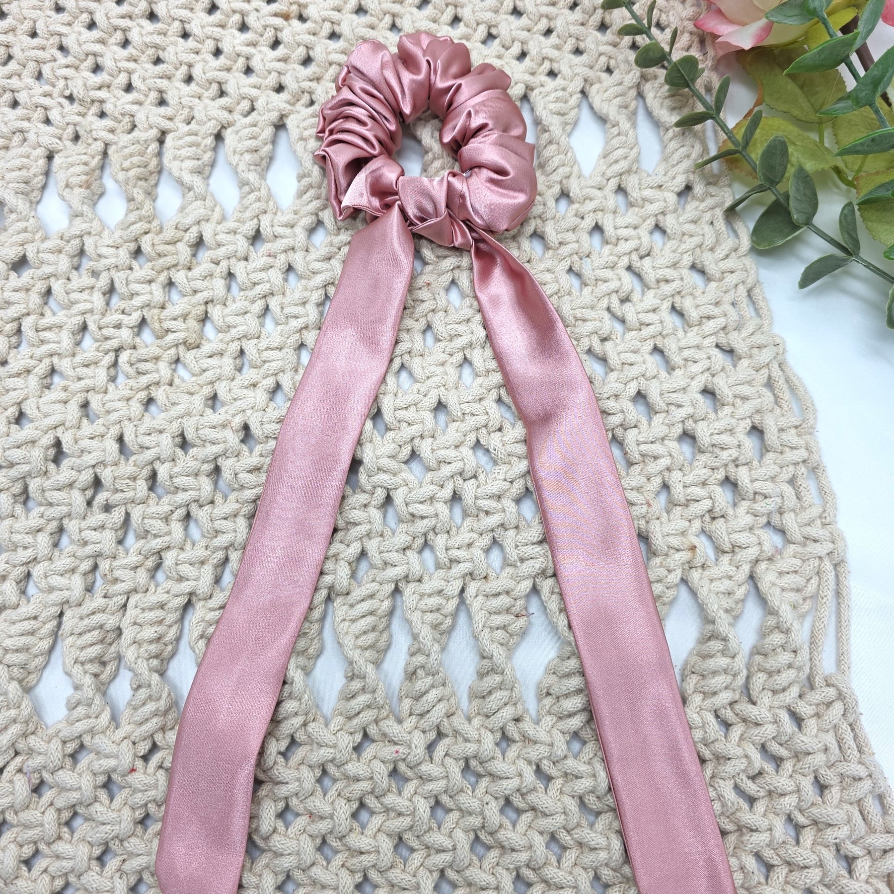 Satin Scrunchie Bow, Handmade Hair Ties, Ponytail Bands,