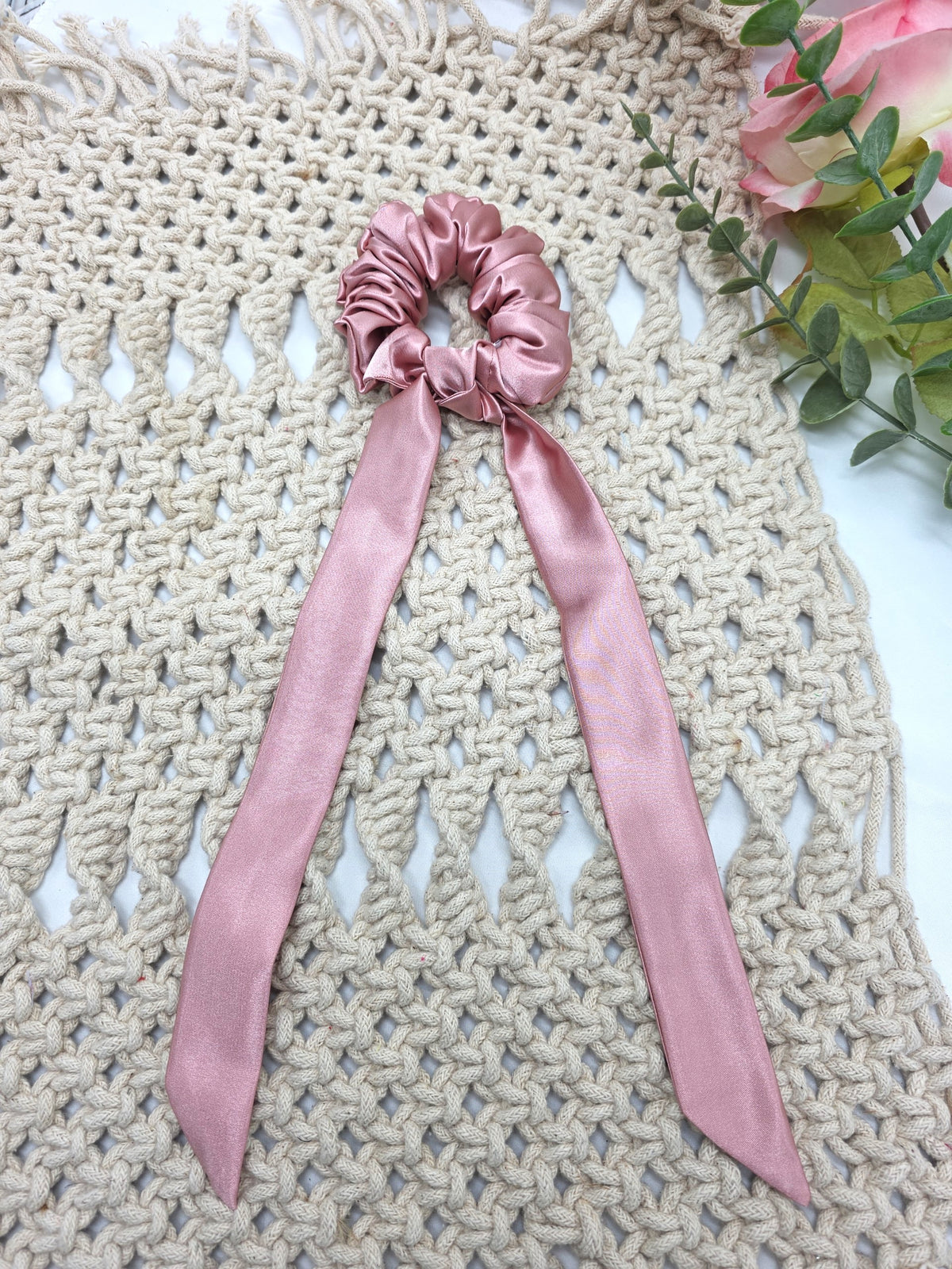 Satin Scrunchie Bow, Handmade Hair Ties, Ponytail Bands,