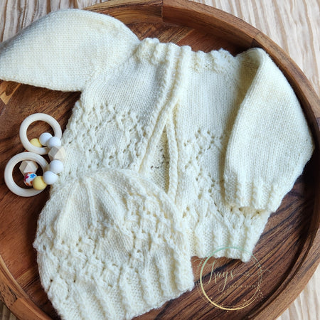 Handknit Gender Neutral Baby Jacket & Beanie