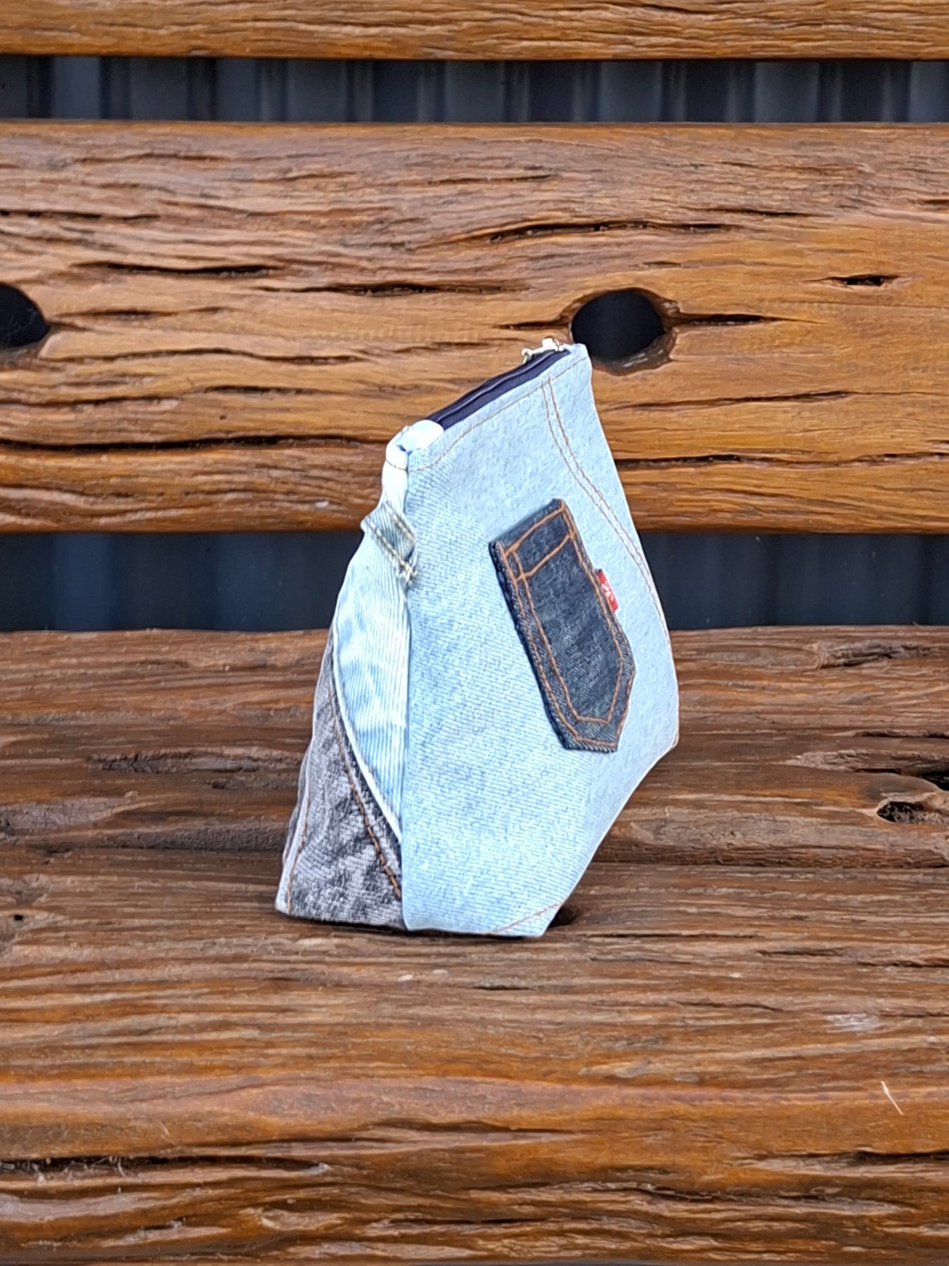 Faded Waistband Denim Make Up or Travel Pouch