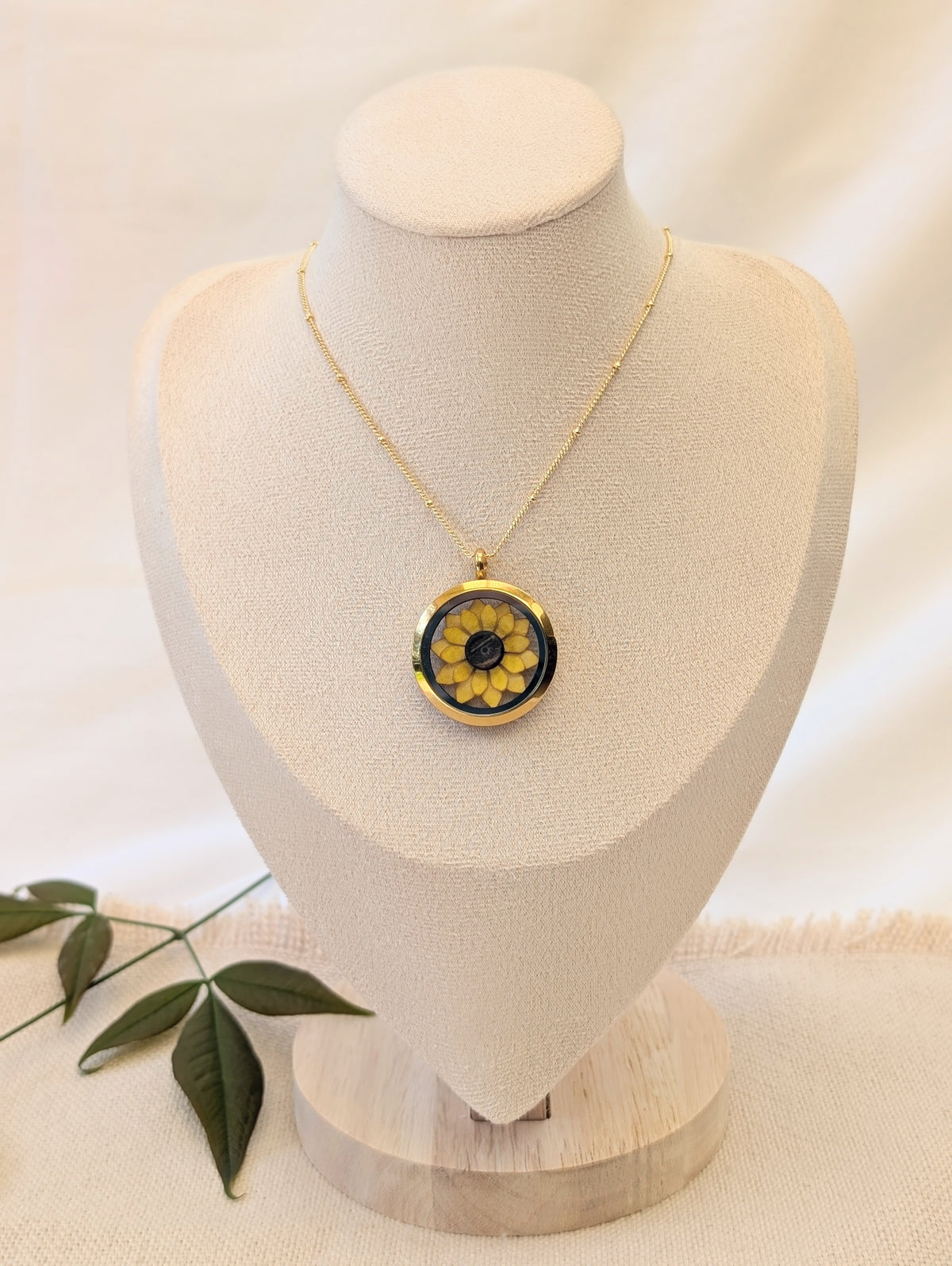 Sunflower Necklace | Handmade Paper Flower Floating Locket | Gold-Plated Chain