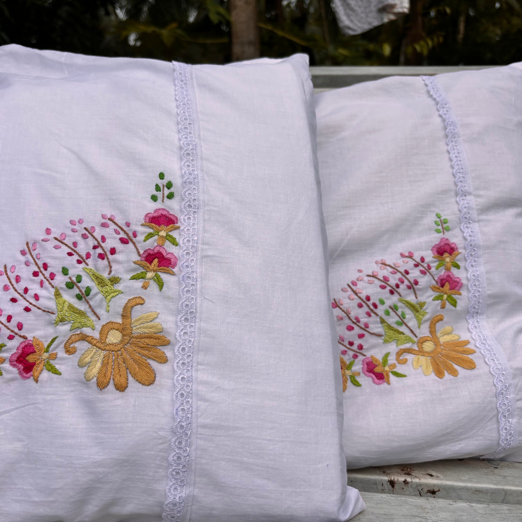 Set of 2 floral embroidered pillow cover/cushion cover
