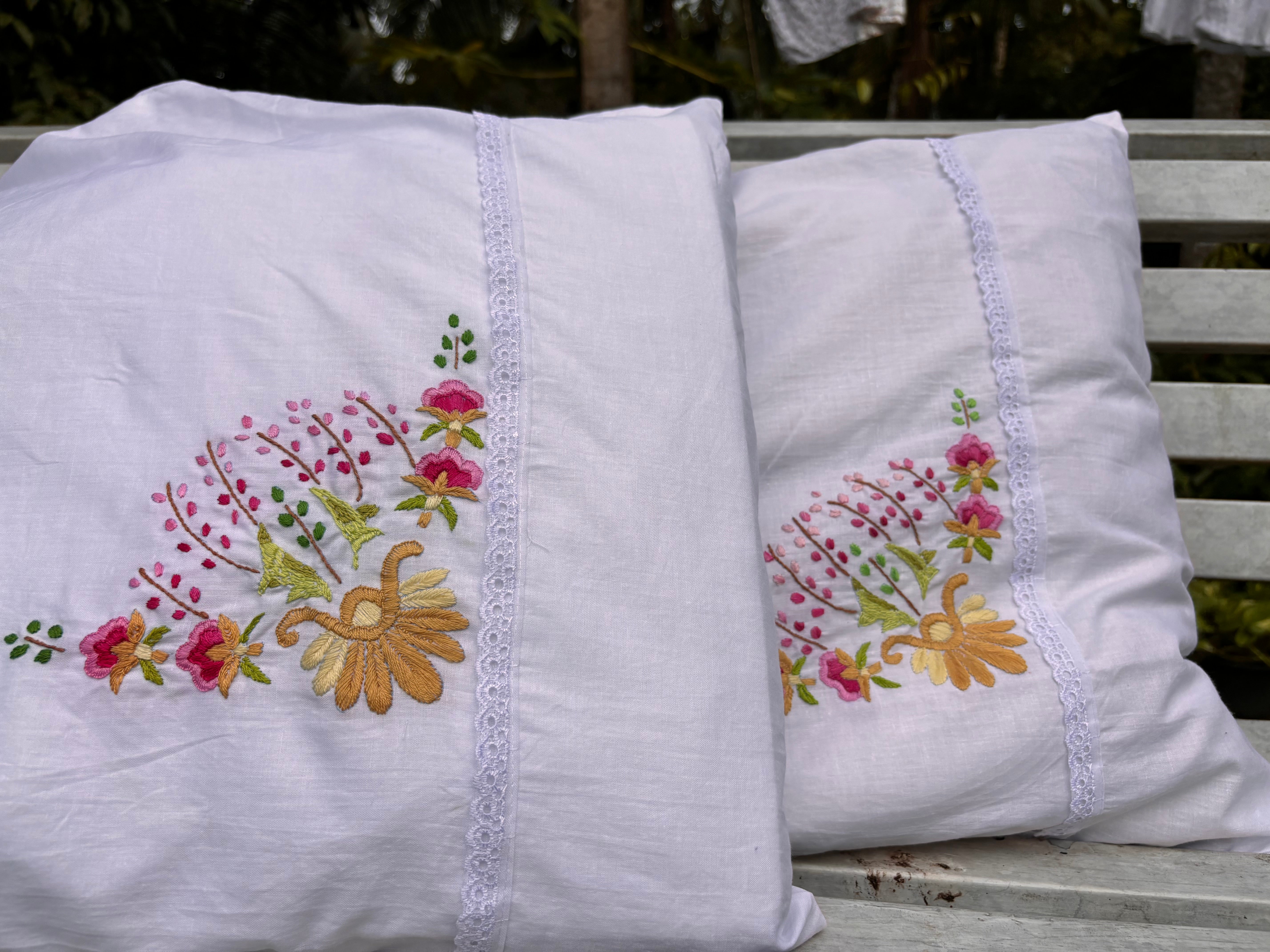 Set of 2 floral embroidered pillow cover/cushion cover