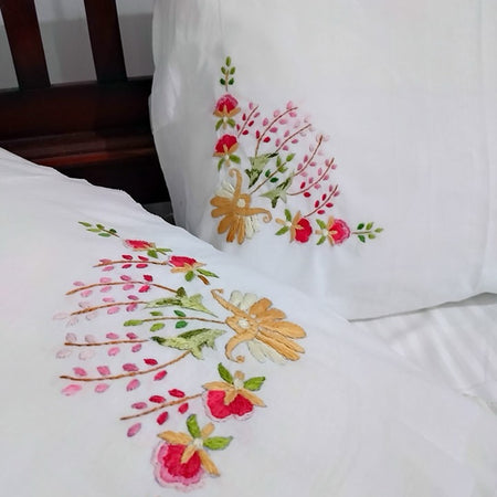 Set of 2 floral embroidered pillow cover/cushion cover