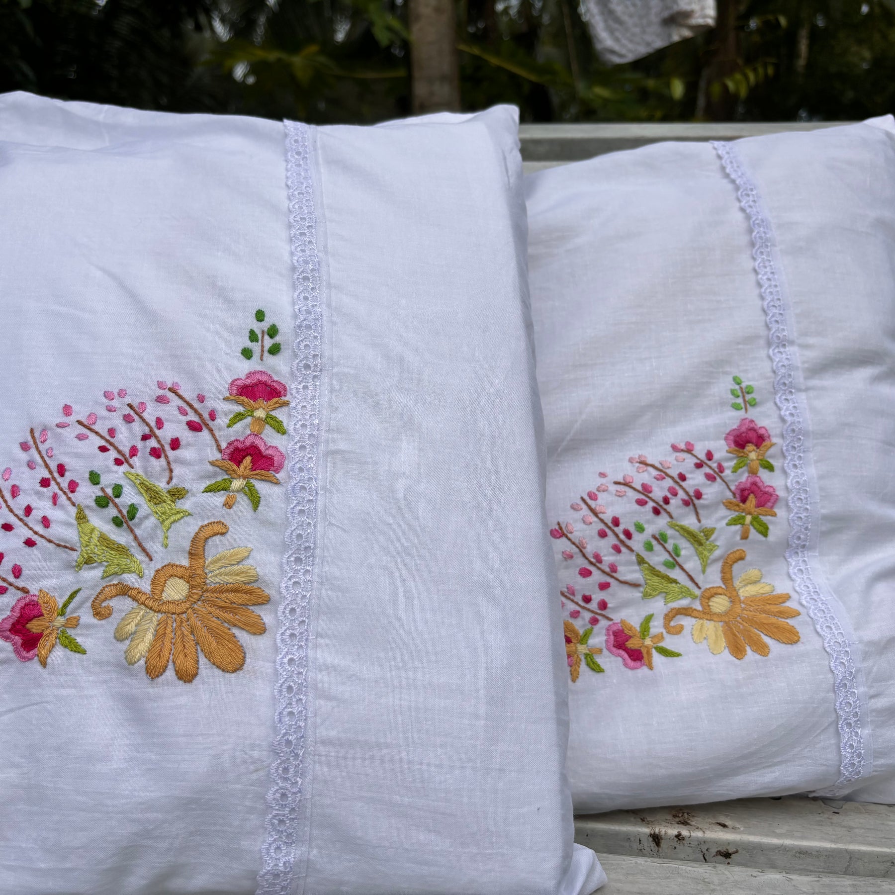 Set of 2 floral embroidered pillow cover/cushion cover