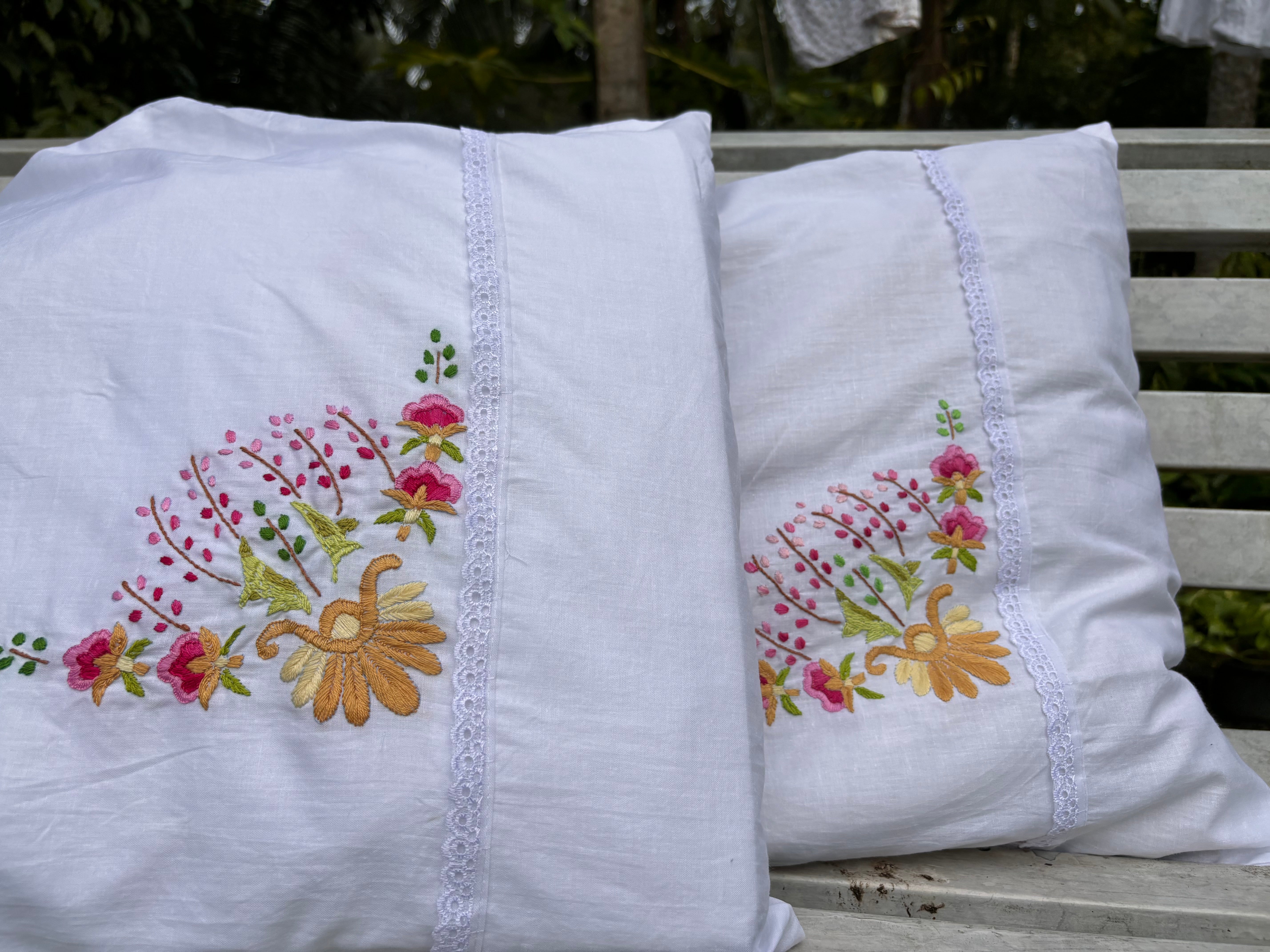 Set of 2 floral embroidered pillow cover/cushion cover