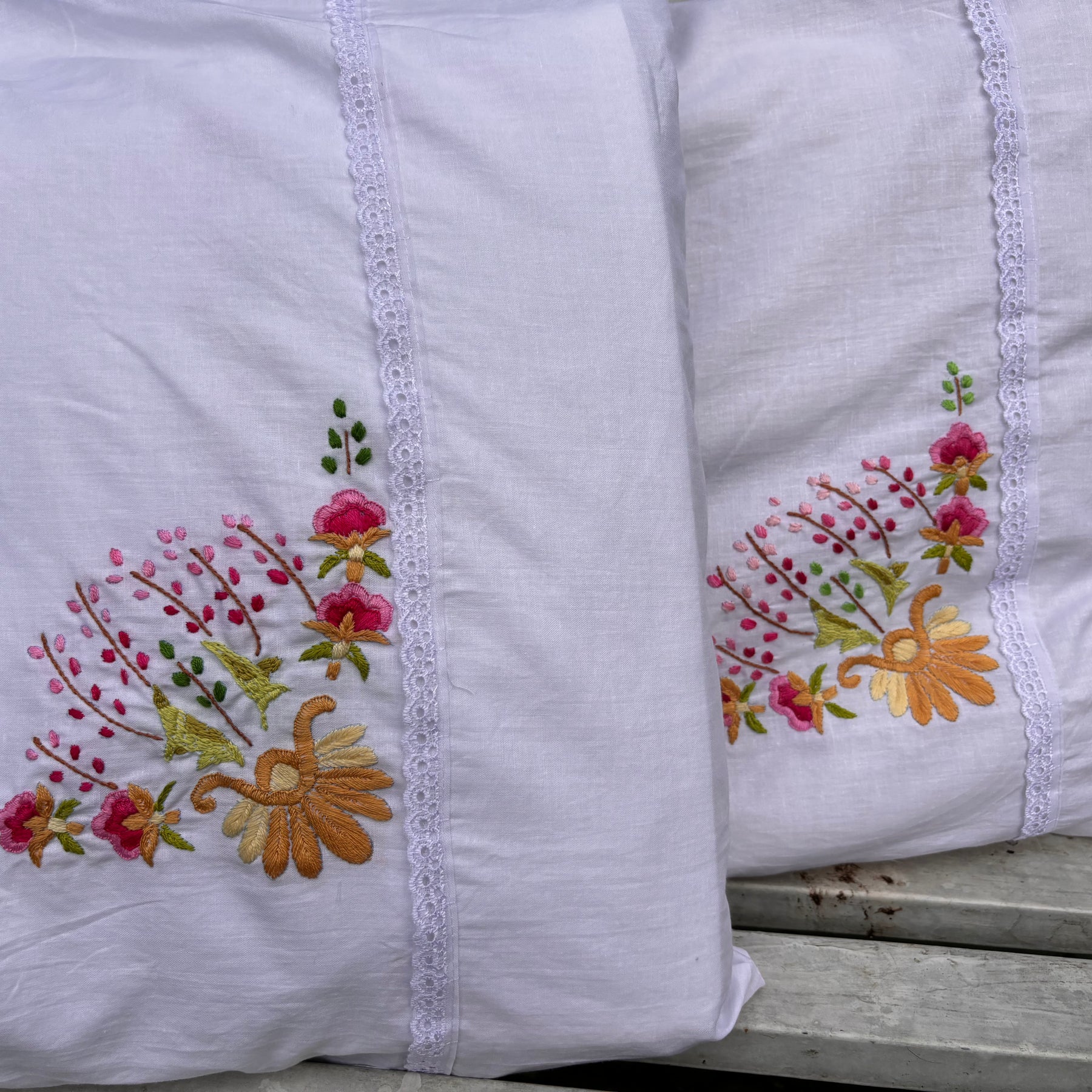 Set of 2 floral embroidered pillow cover/cushion cover