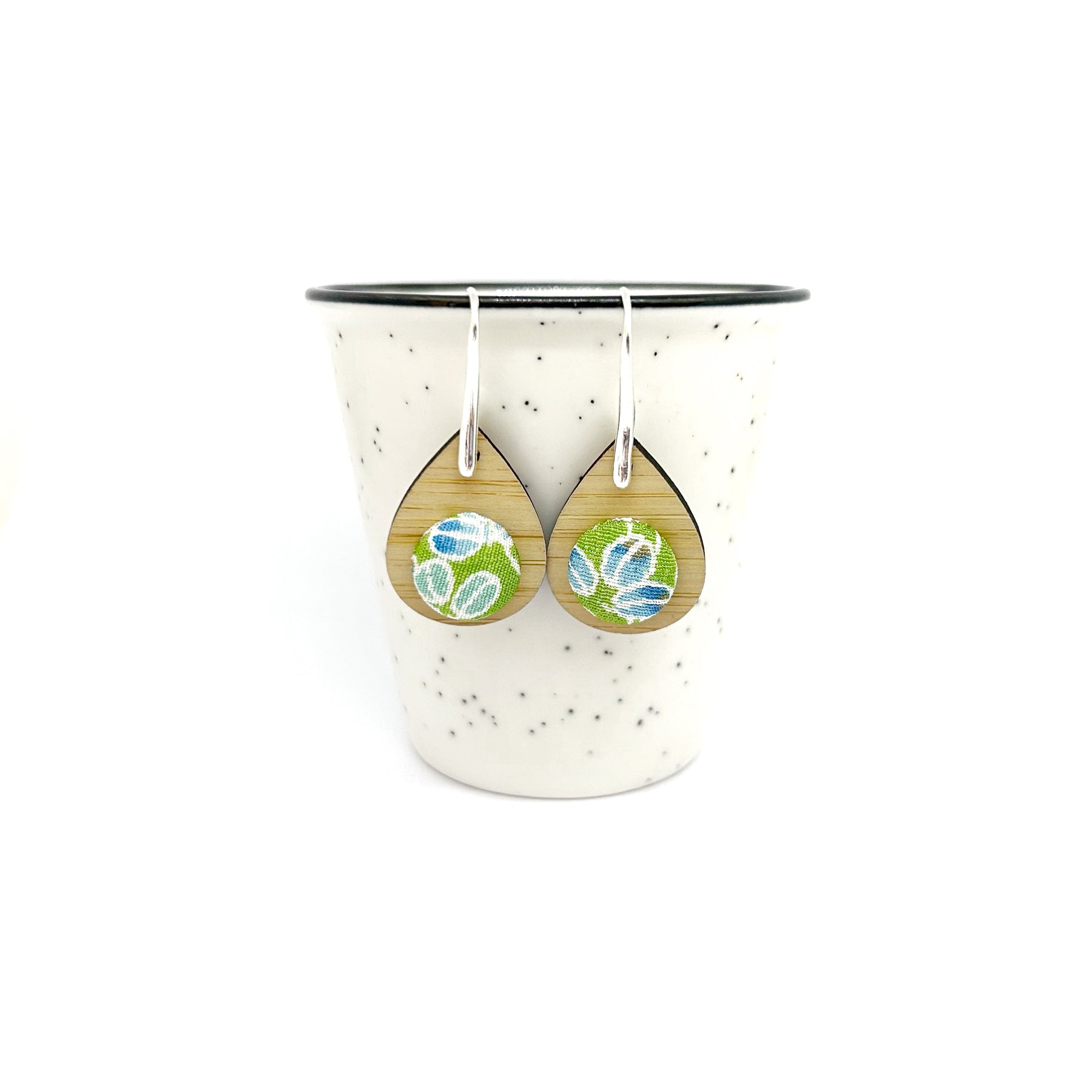 Kimono Tear Drop Bamboo Earrings - Green Pods