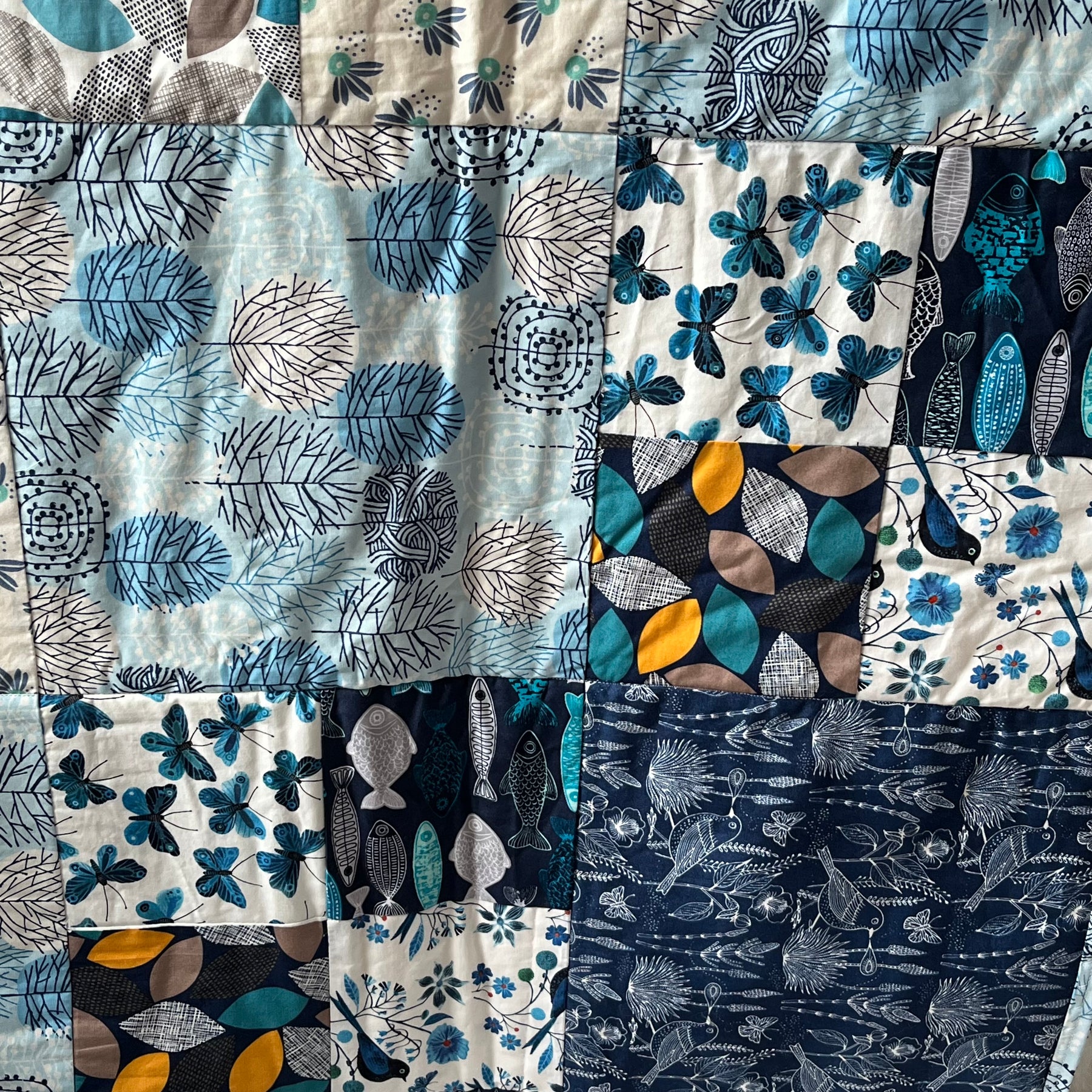 Handmade Baby Play Mat Quilt — 100% Organic Cotton | Reversible | Blue Tones