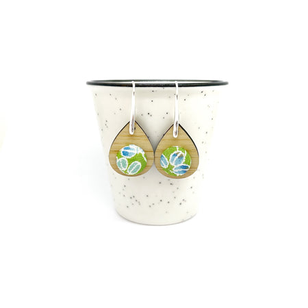 Kimono Tear Drop Bamboo Earrings - Green Pods