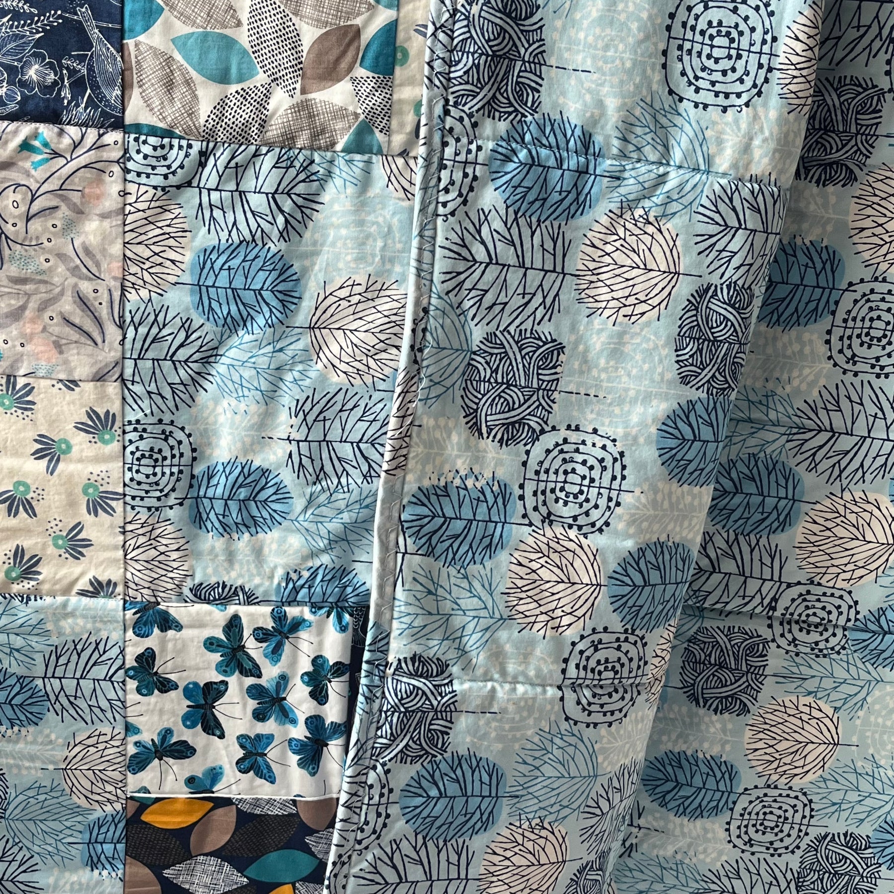 Handmade Baby Play Mat Quilt — 100% Organic Cotton | Reversible | Blue Tones