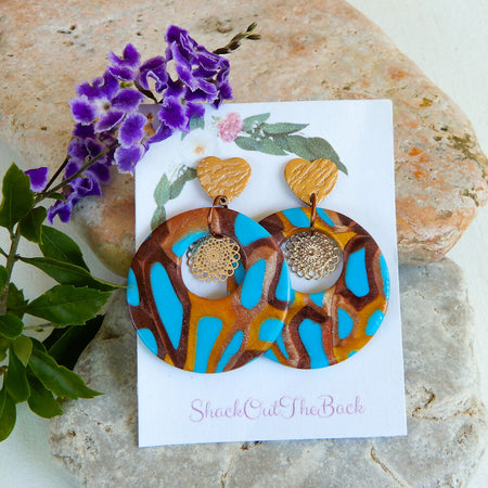 Blue & Gold Polymer Clay Earrings 