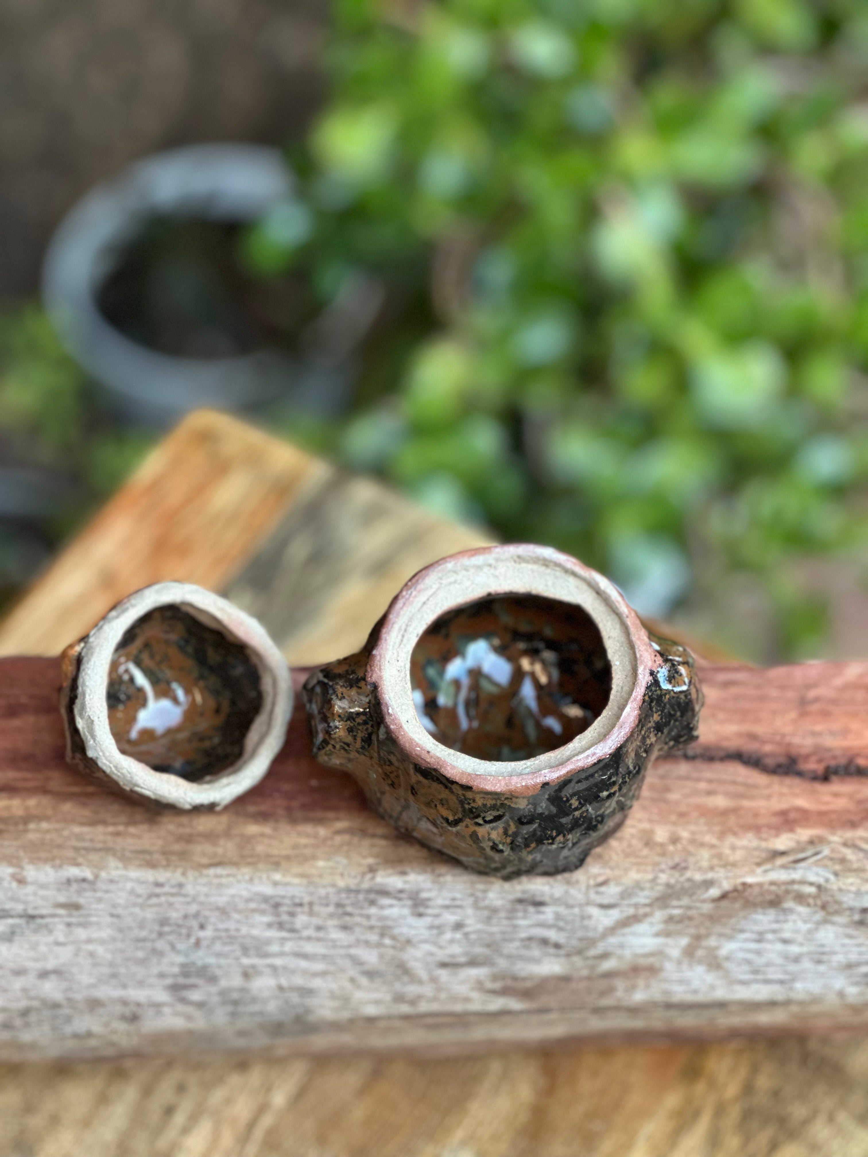 Golden Sapwood Owl Pot | Handmade Stoneware Owl with Lid