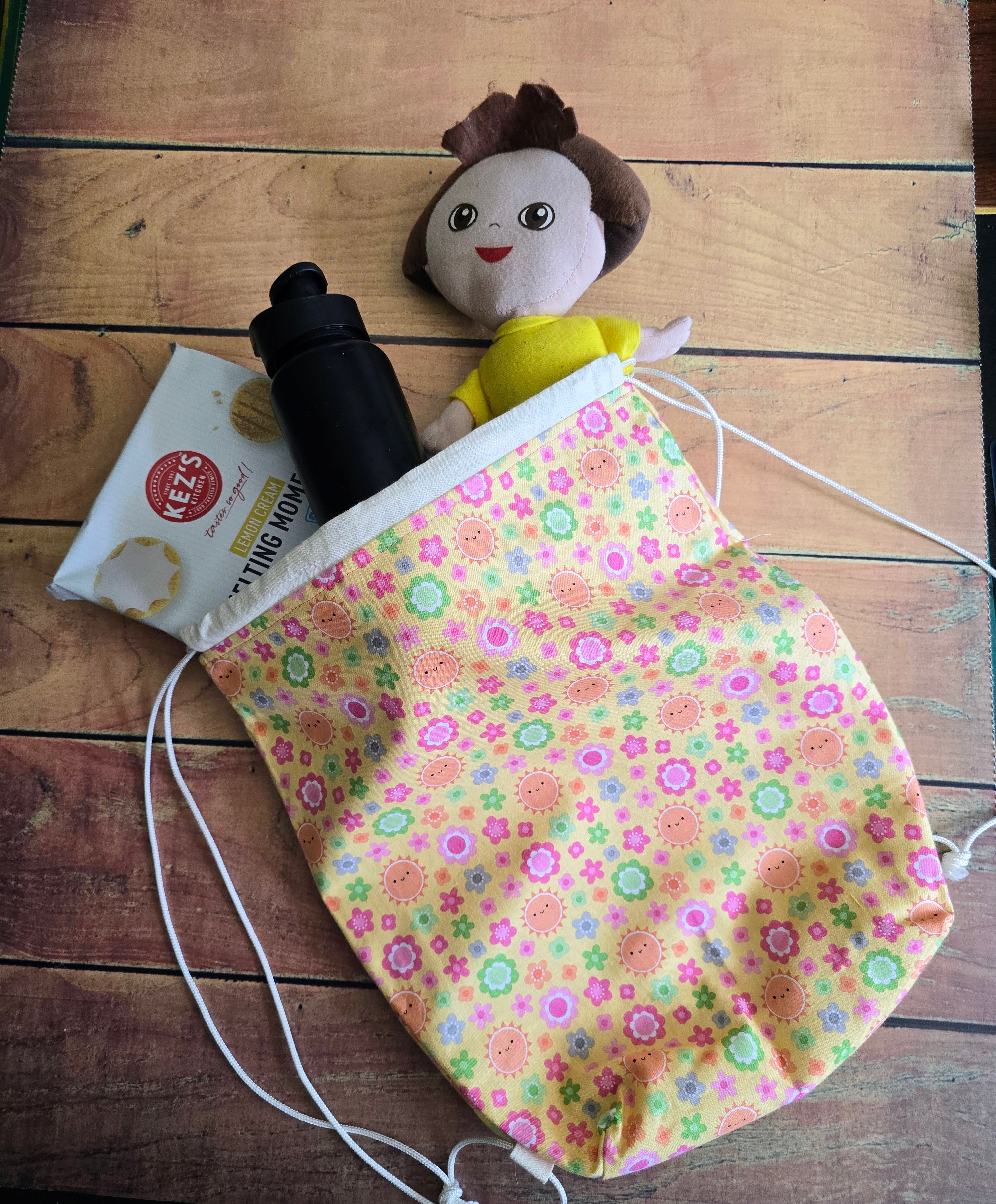 Handmade | Sunshine flowers | Drawstring | Library Bag |