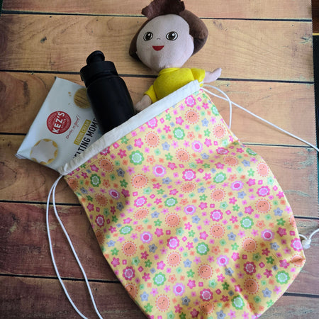 Handmade | Sunshine flowers | Drawstring | Library Bag |