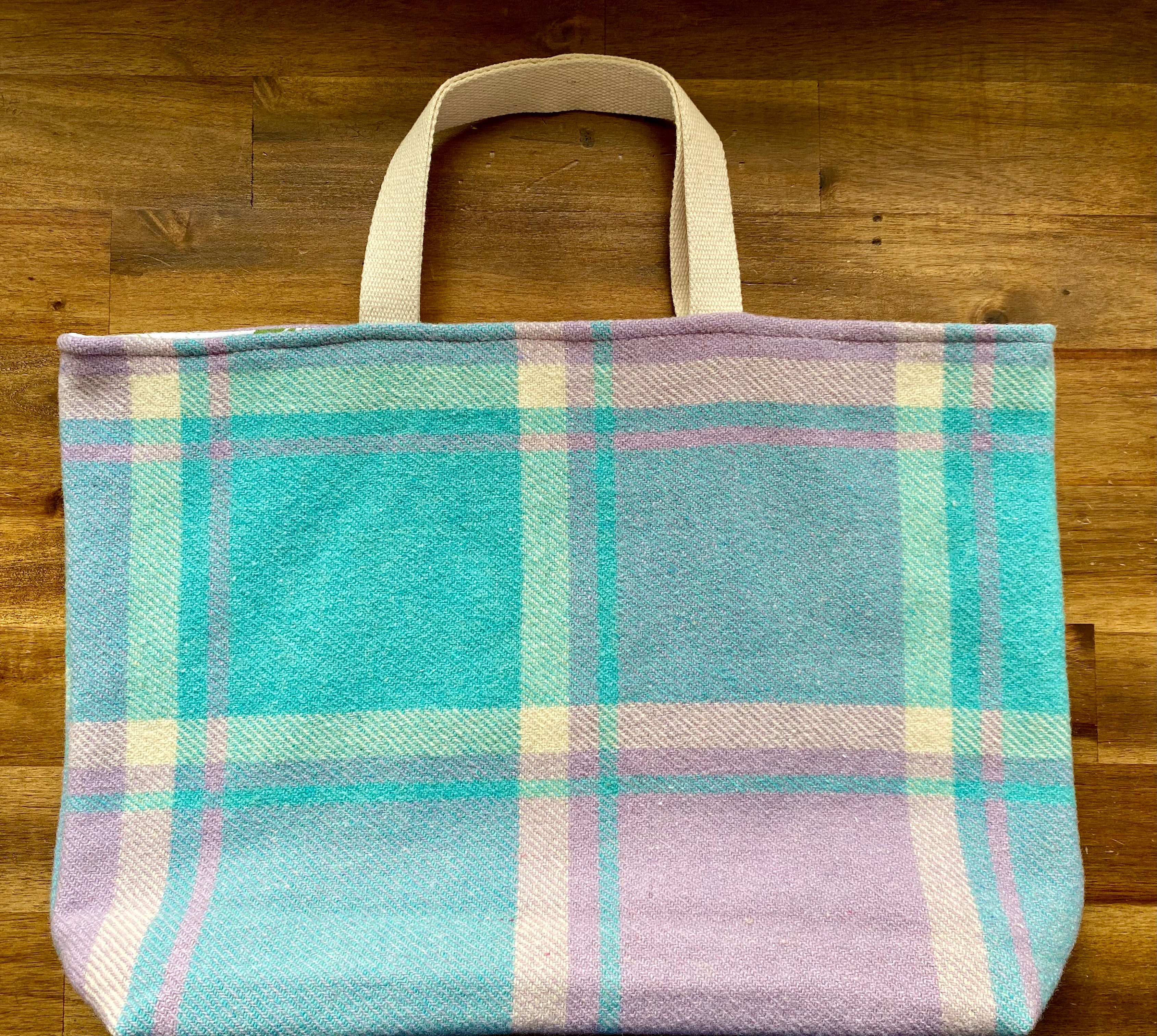 Upcycled Woollen Blanket - Market Tote - Blue/lilac