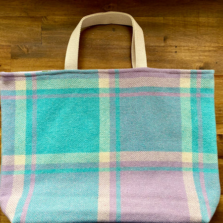 Upcycled Woollen Blanket - Market Tote - Blue/lilac