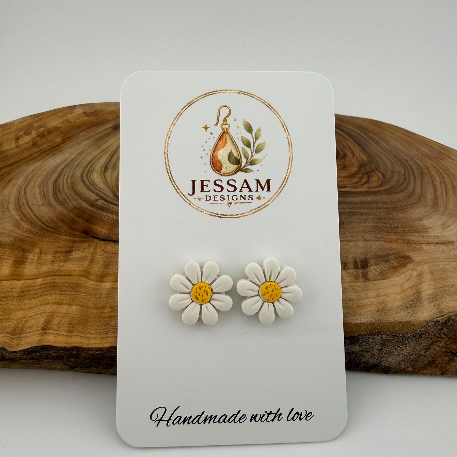 White Daisy Polymer Clay Stud Earrings