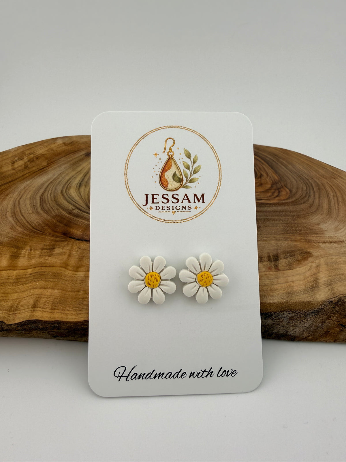 White Daisy Polymer Clay Stud Earrings