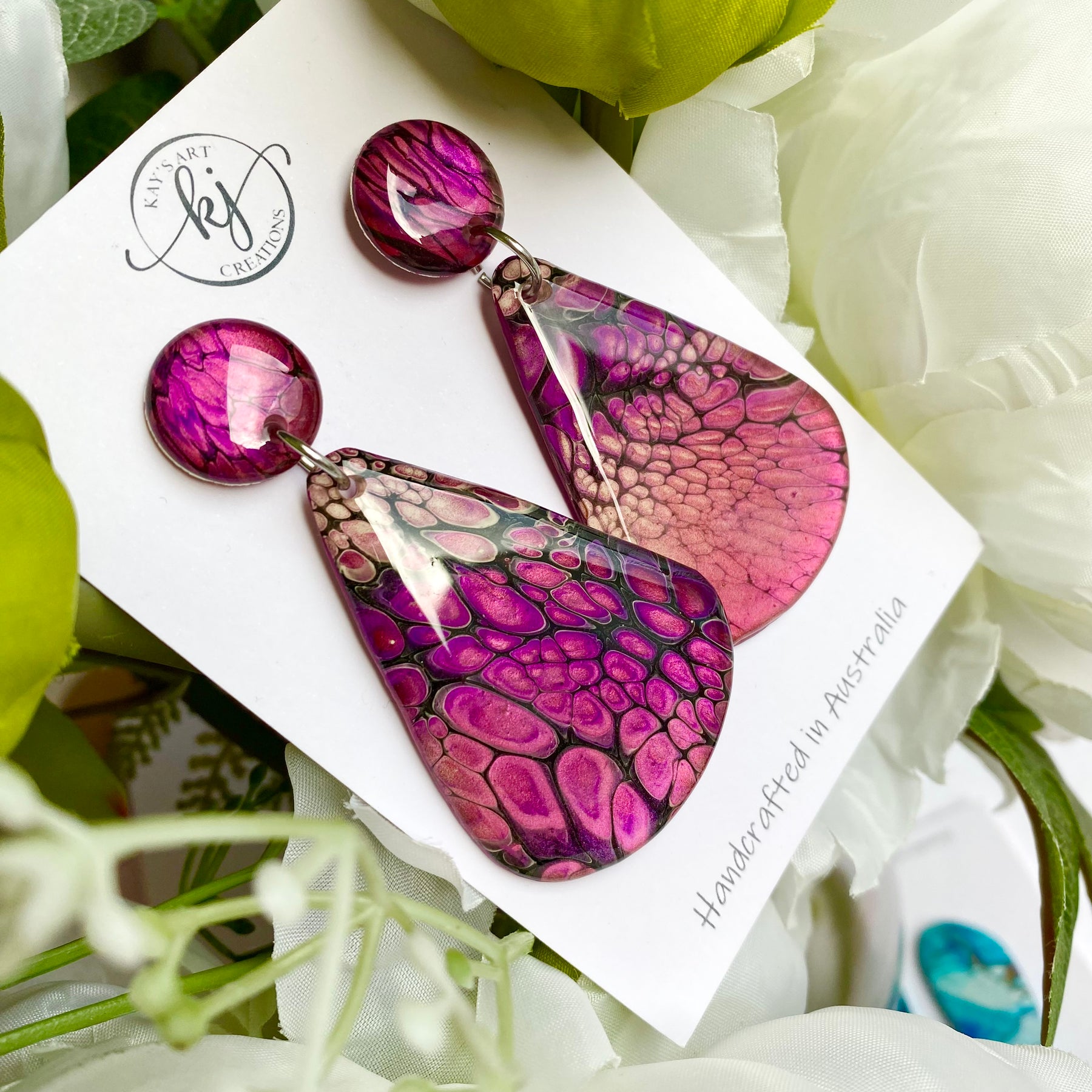 Teardrop Artisan Stud Dangle Earrings
