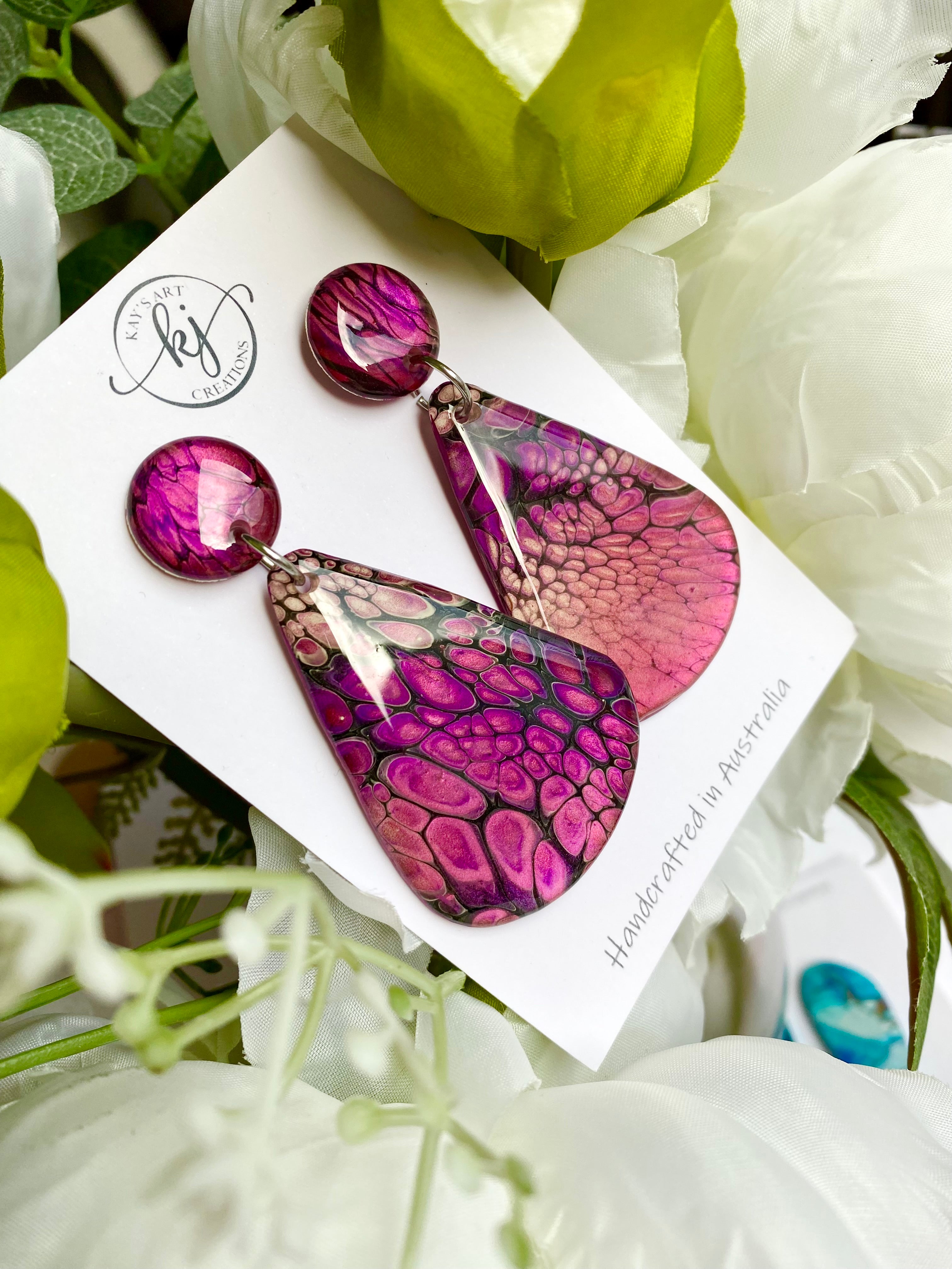 Teardrop Artisan Stud Dangle Earrings