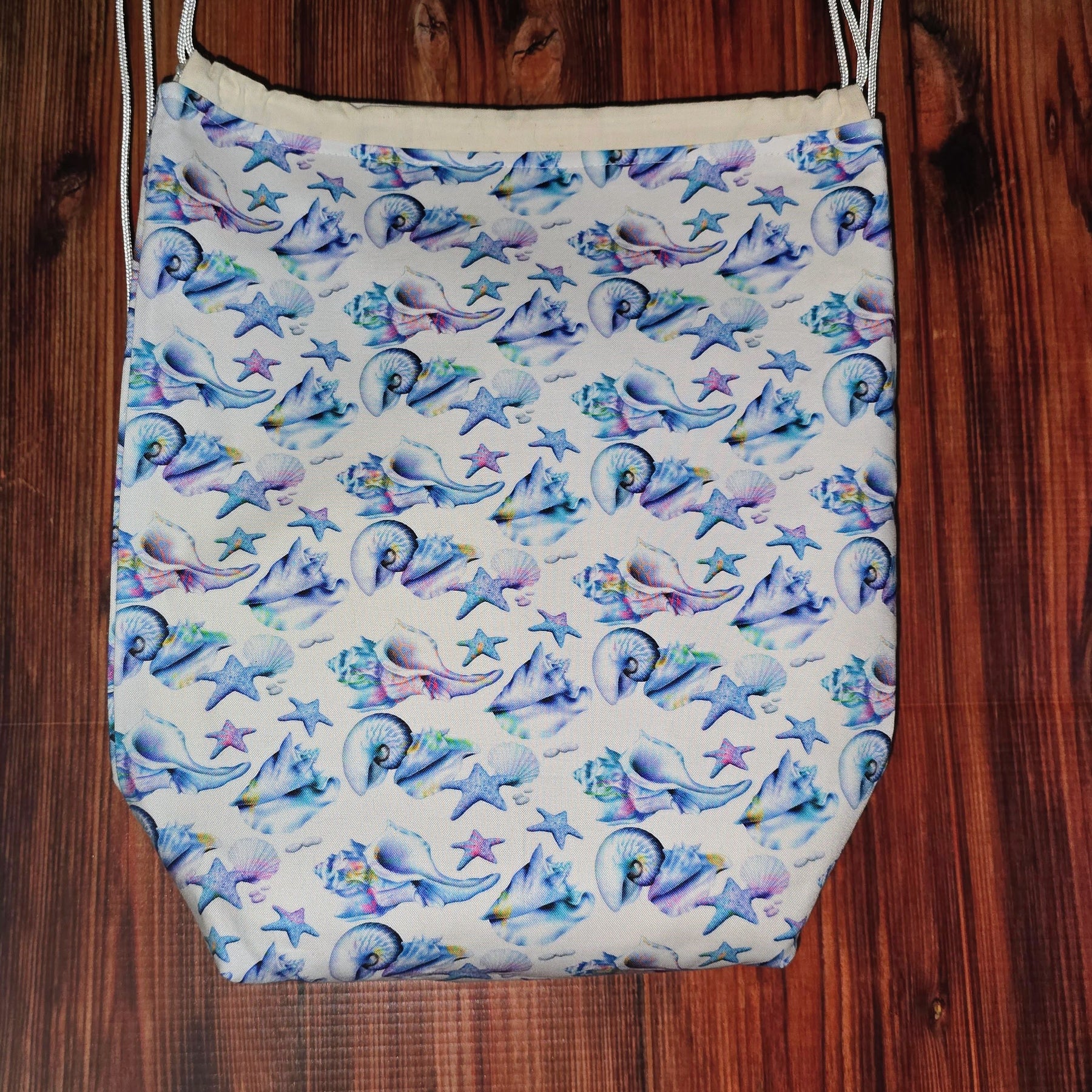 Handmade | Ocean Shells | Drawstring | Library Bag | Backpack